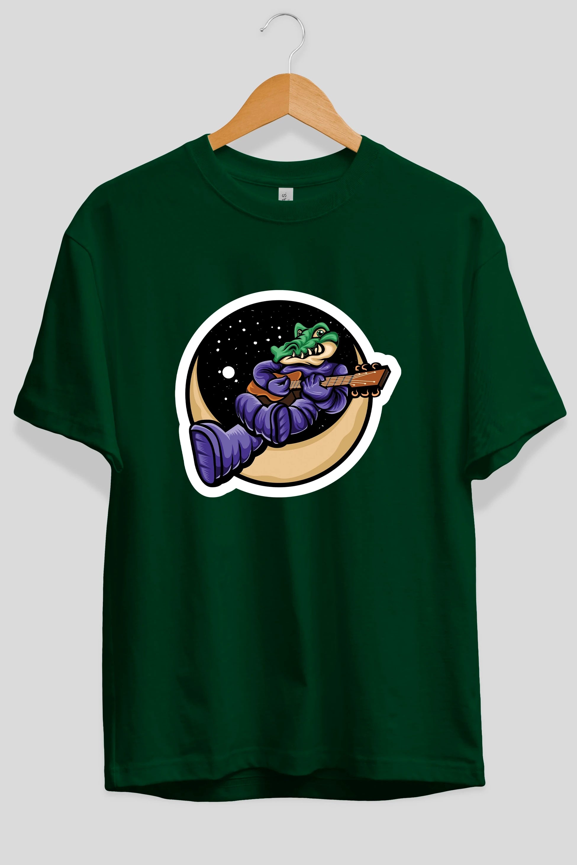Space Crocodile Sticker Ön Baskılı Oversize t-shirt Erkek Kadın Unisex
