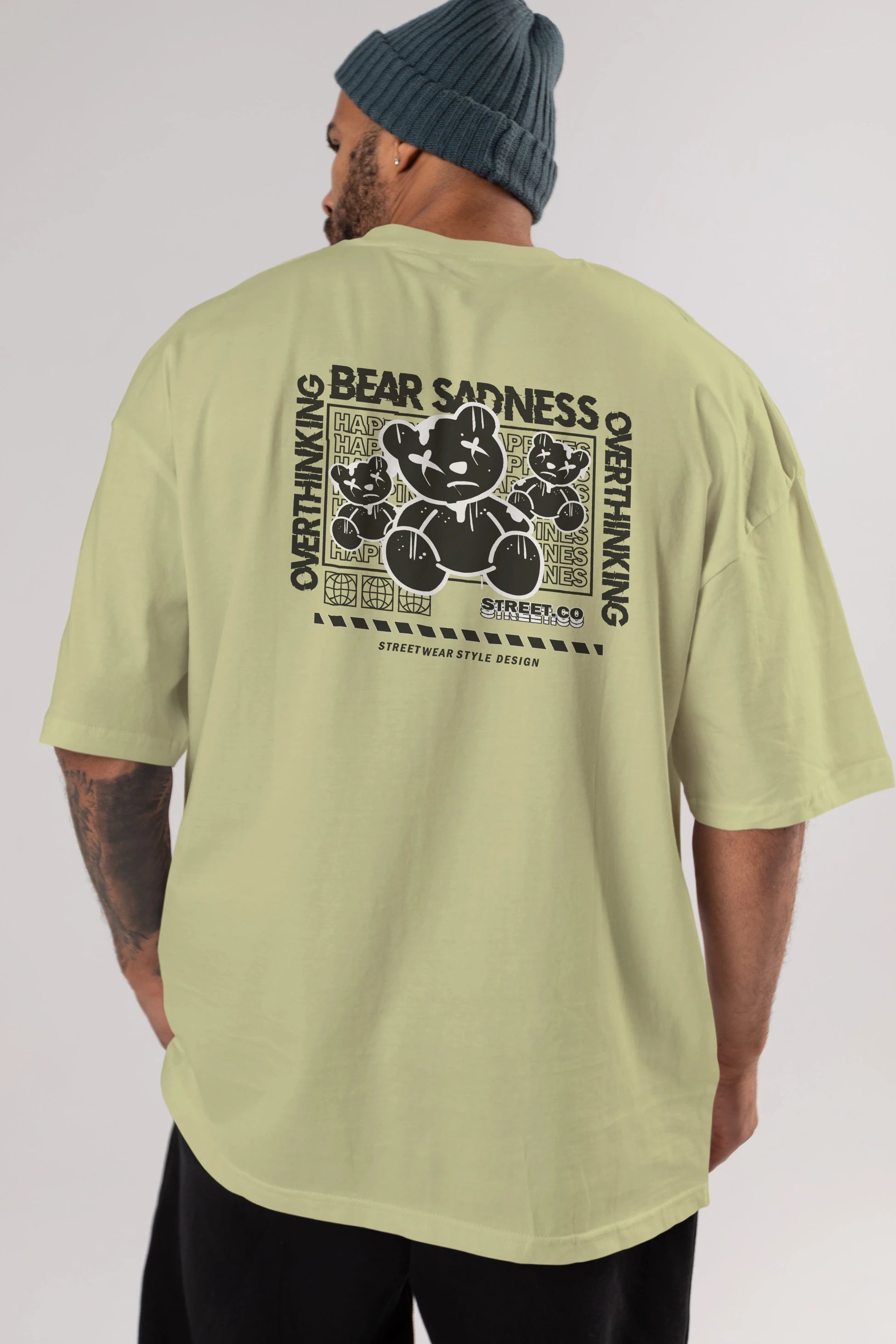 Bear Sadness 2 Arka Baskılı Oversize t-shirt Erkek Kadın Unisex