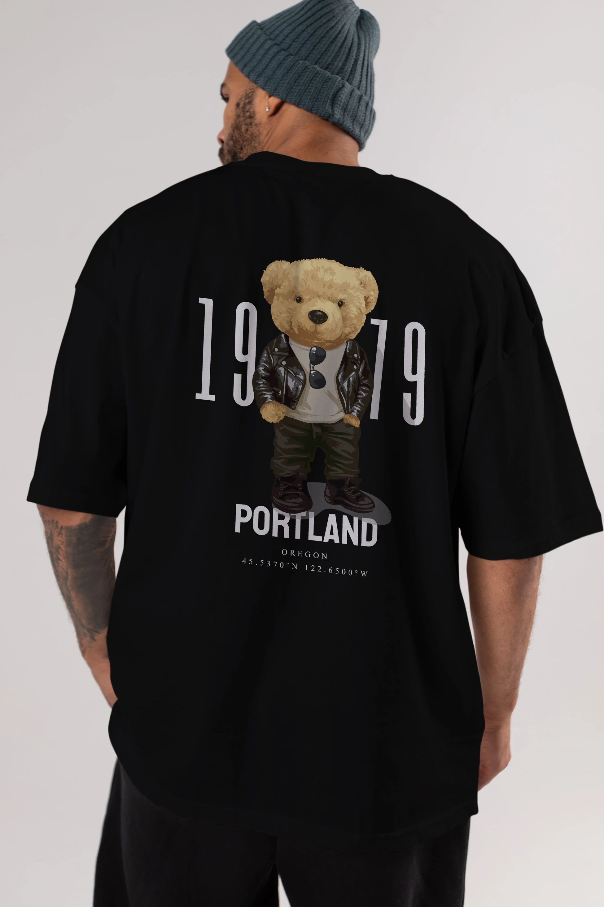 Teddy Bear Portland Arka Baskılı Oversize t-shirt Erkek Kadın Unisex %100 Pamuk