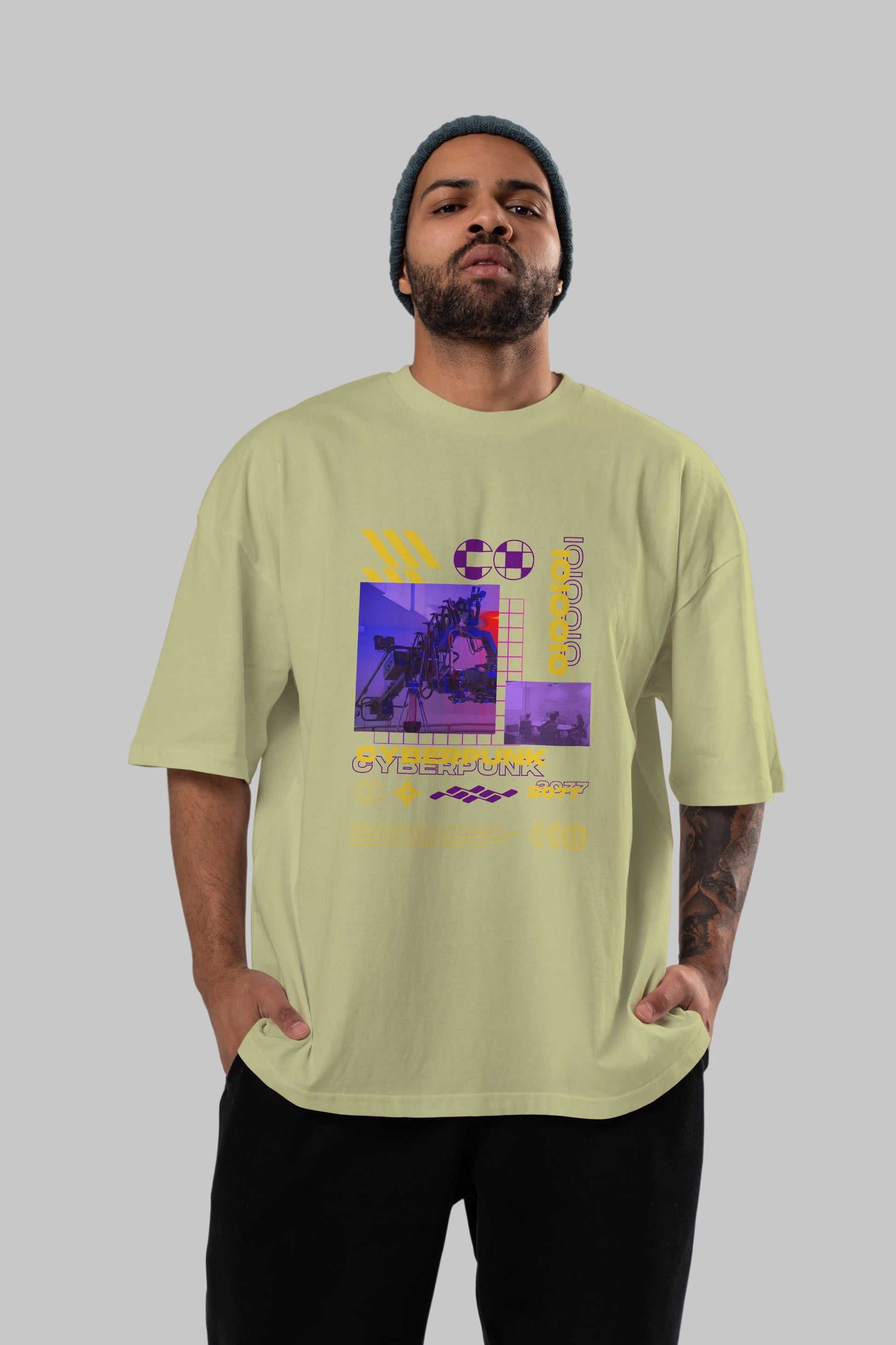 Cyberpunk Yazılı Ön Baskılı Oversize t-shirt Erkek Kadın Unisex