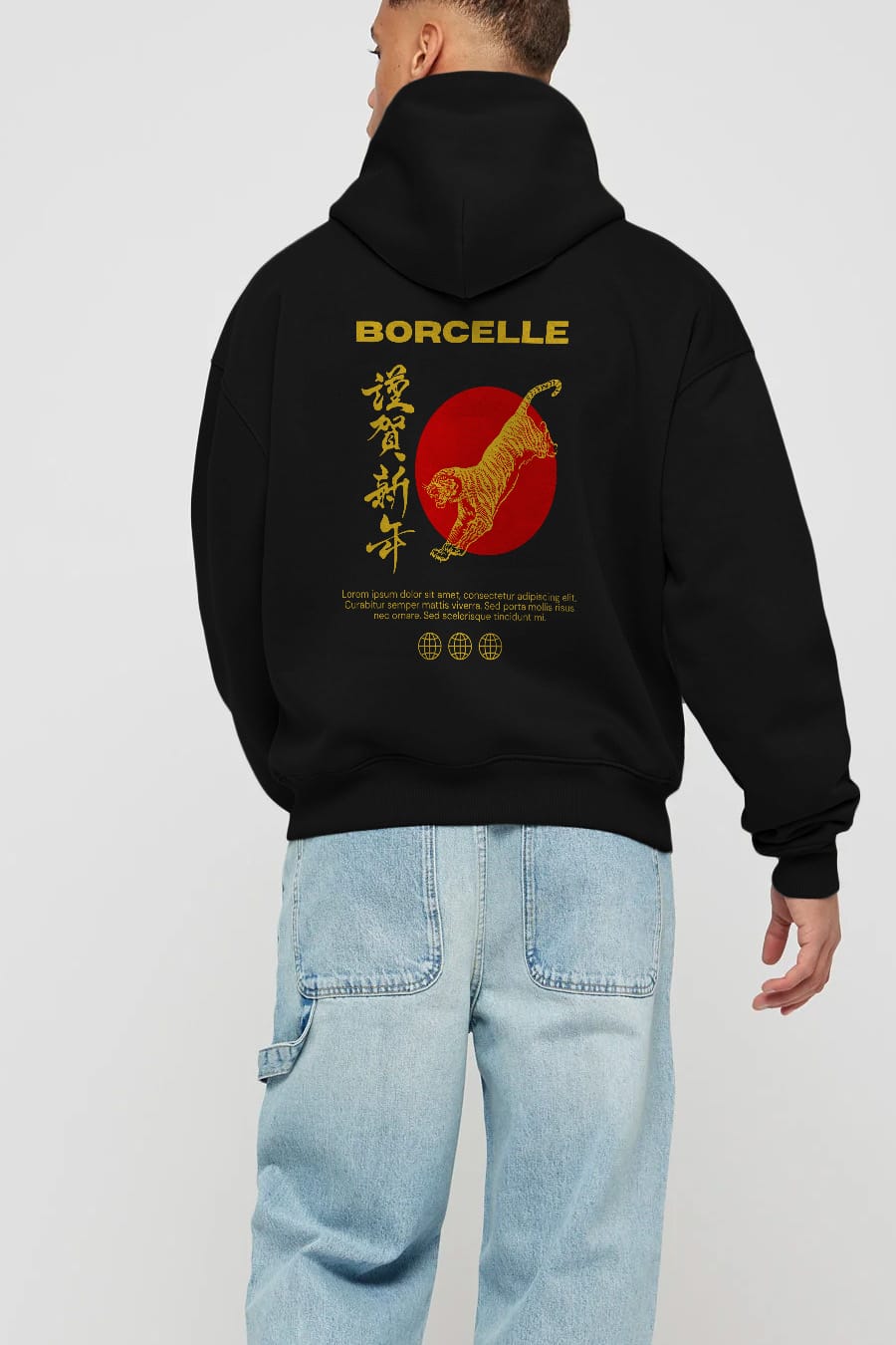Borcelle Tiger Streetwear Arka Baskılı Oversize Hoodie Kapüşonlu Sweatshirt Erkek Kadın Unisex