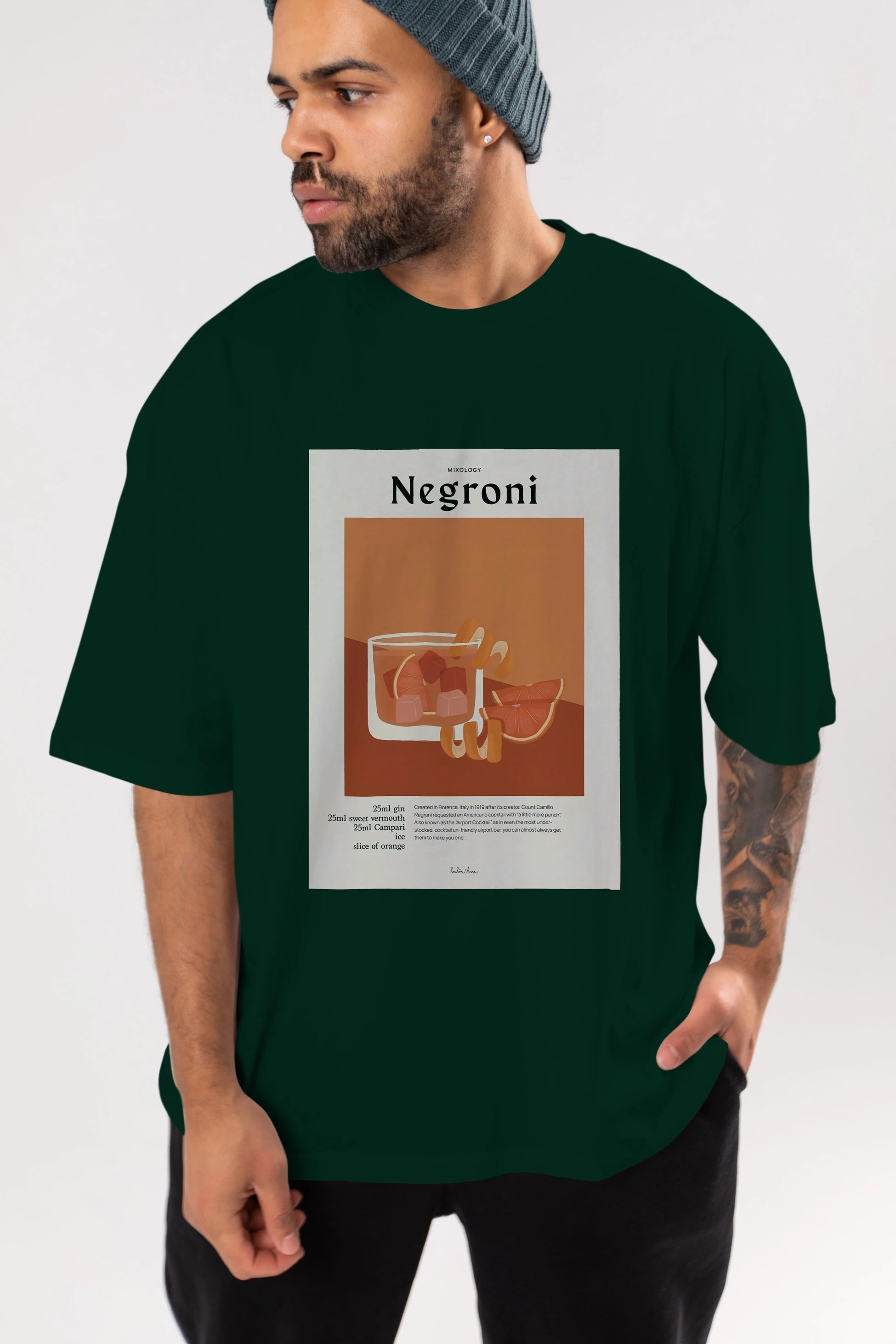 Mixology Negroni Ön Baskılı Oversize t-shirt Erkek Kadın Unisex %100 Pamuk Bisiklet Yaka tişort