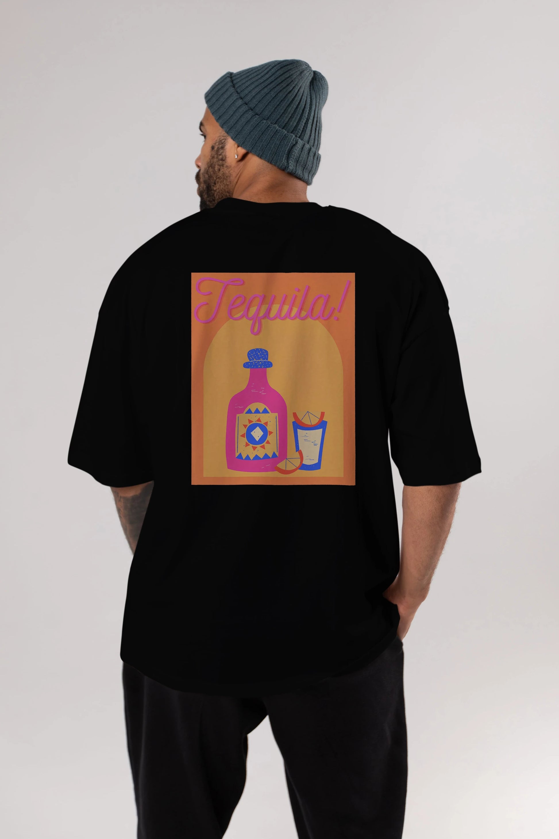 Tequila Arka Baskılı Oversize t-shirt Erkek Kadın Unisex %100 Pamuk Bisiklet Yaka tişort