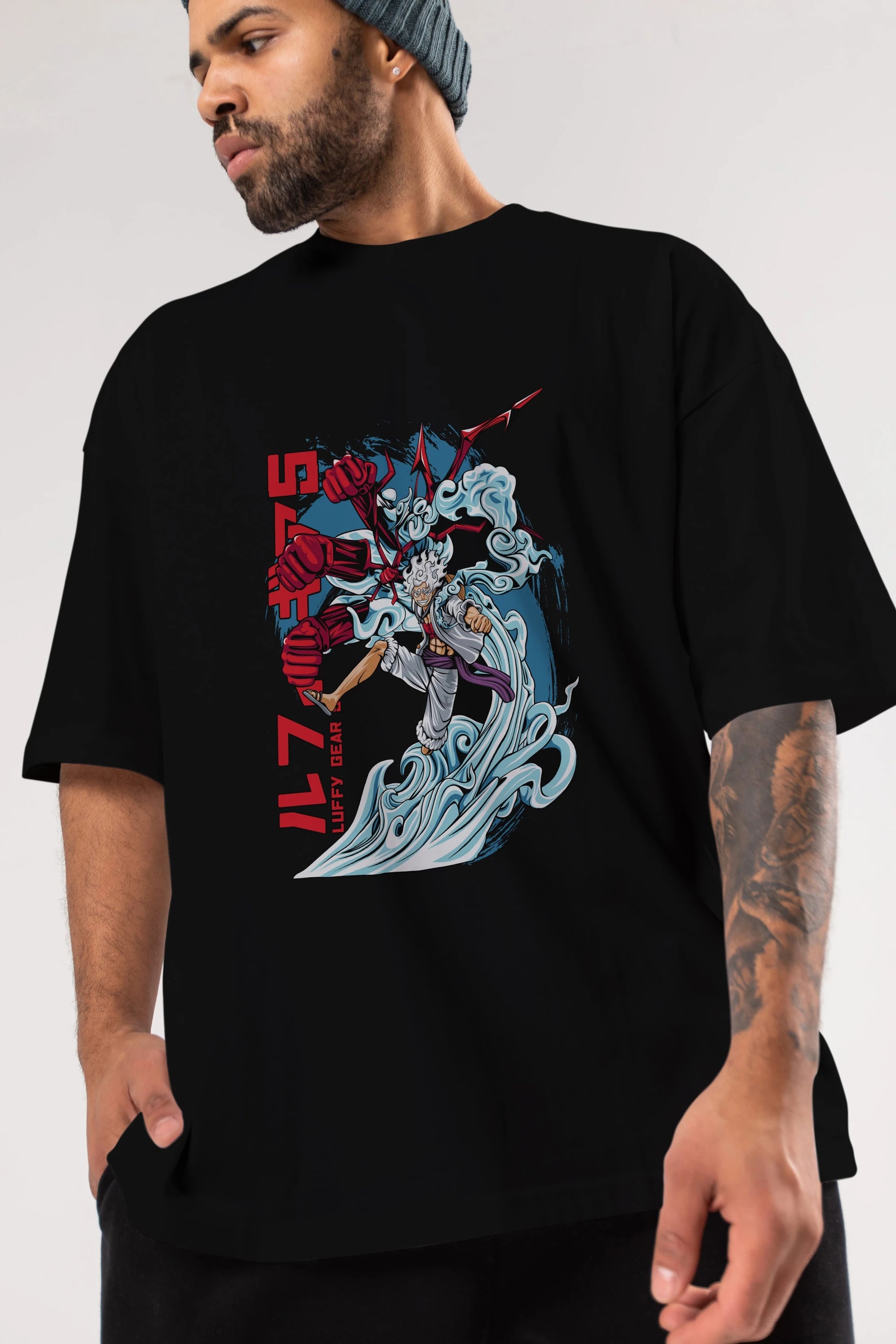 MONKEY D. LUFFY GEAR5 2 Anime Ön Baskılı Oversize t-shirt %100 pamuk Erkek Kadın Unisex