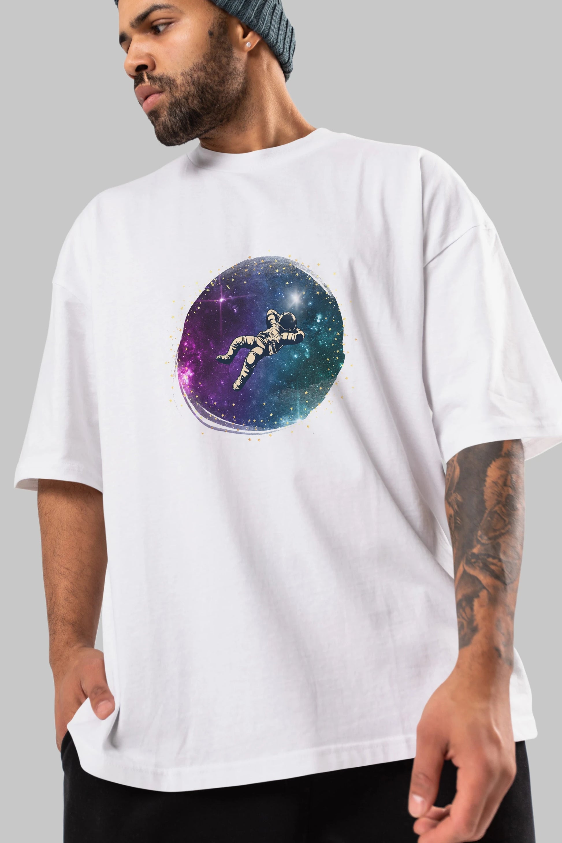 Astronaut in the Galaxy Ön Baskılı Oversize t-shirt Erkek Kadın Unisex