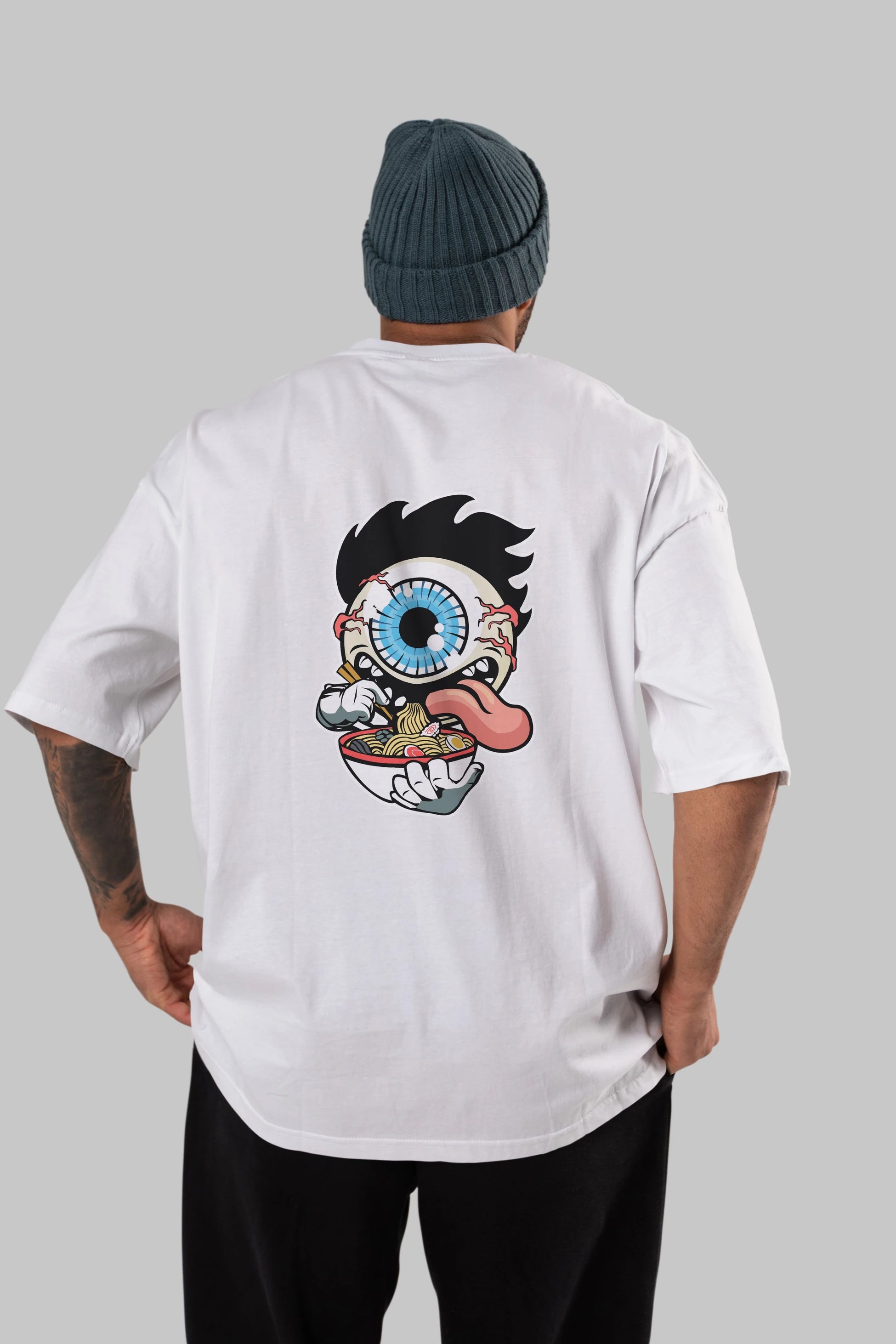Eyeball Ramen Arka Baskılı Oversize t-shirt Erkek Kadın Unisex %100 Pamuk tişort