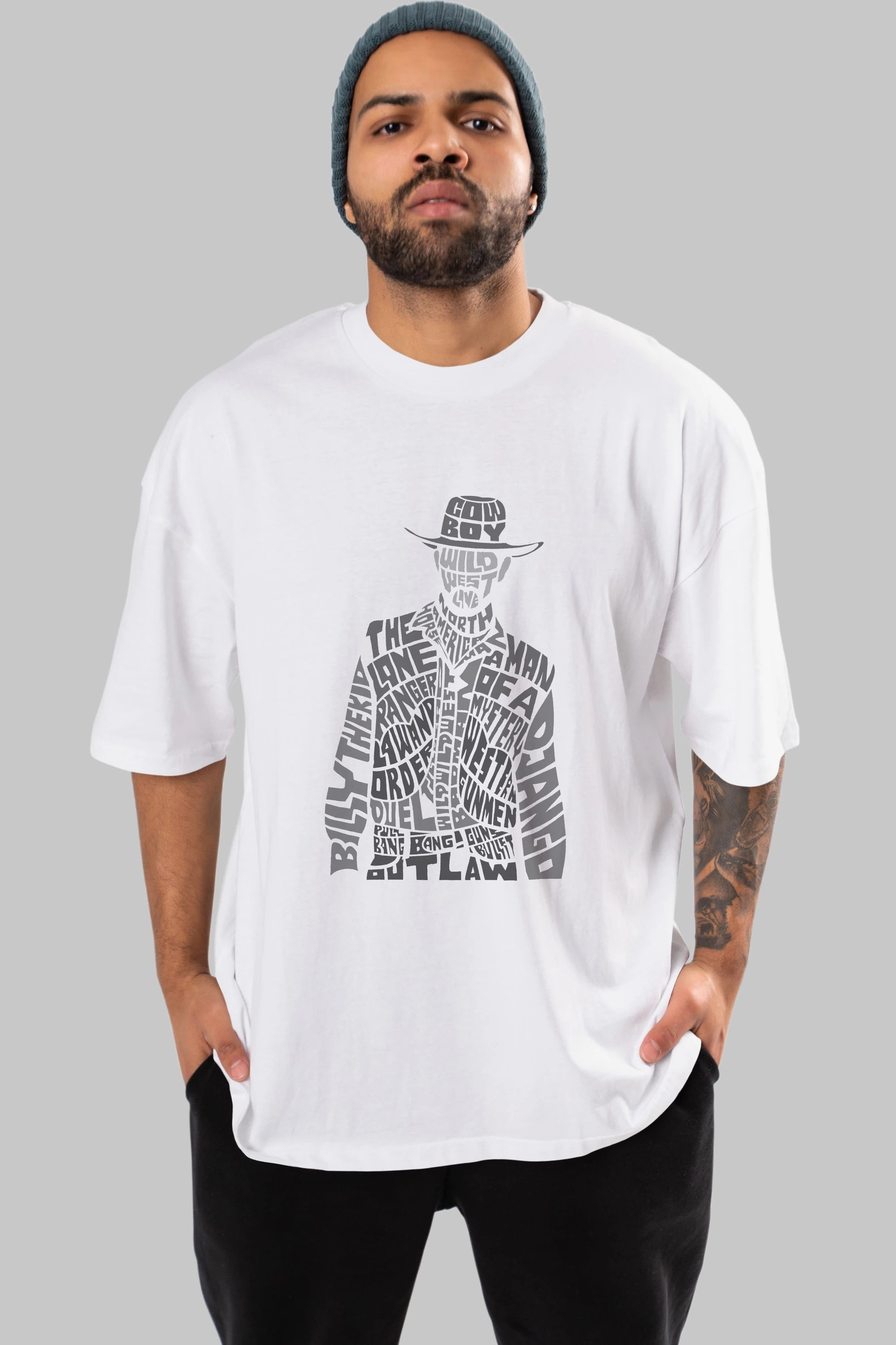 Cowboy Ön Baskılı Oversize t-shirt %100 pamuk Erkek Kadın Unisex
