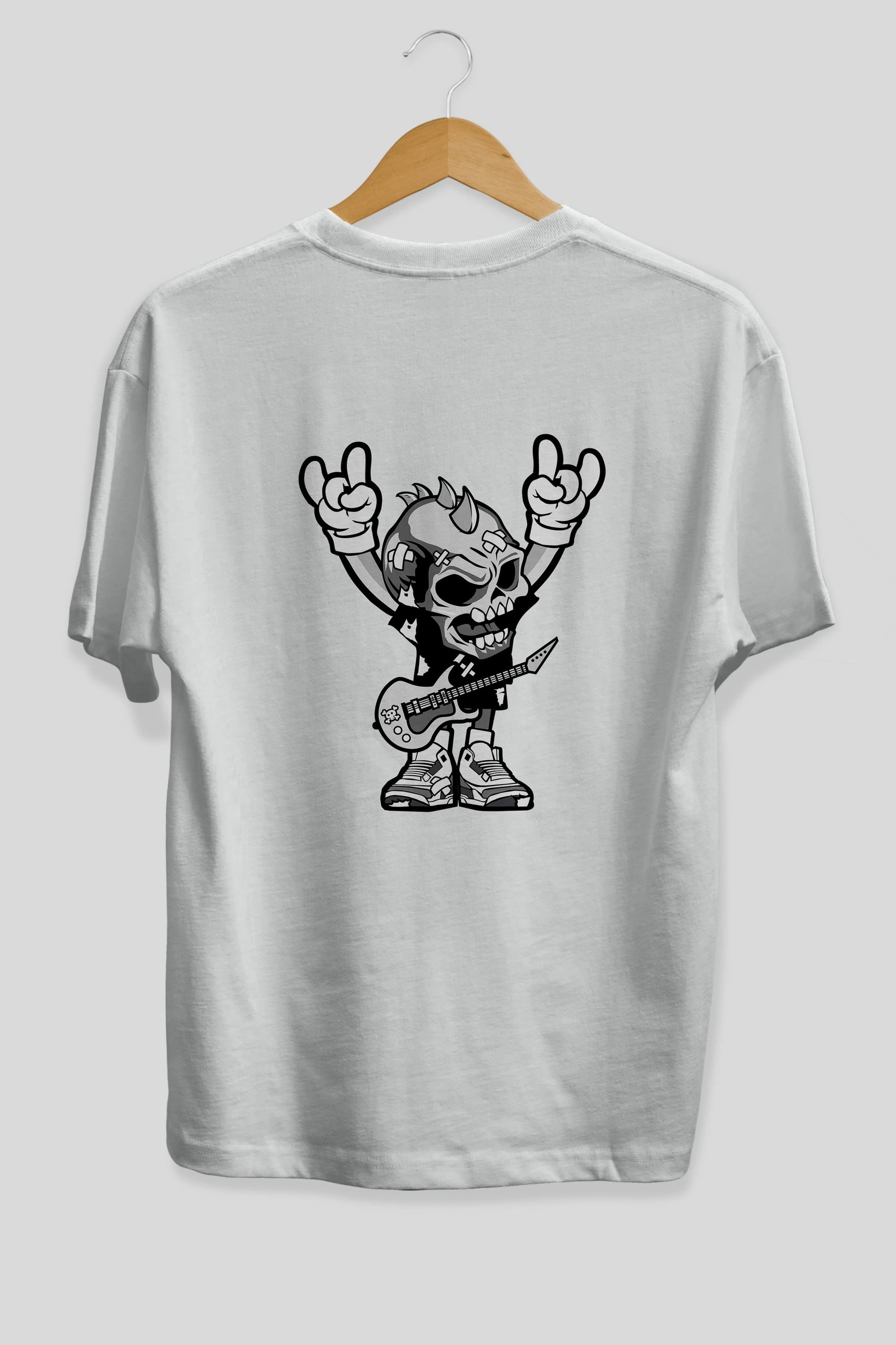 Punk Rock Skull Arka Baskılı Oversize t-shirt Erkek Kadın Unisex %100 Pamuk tişort