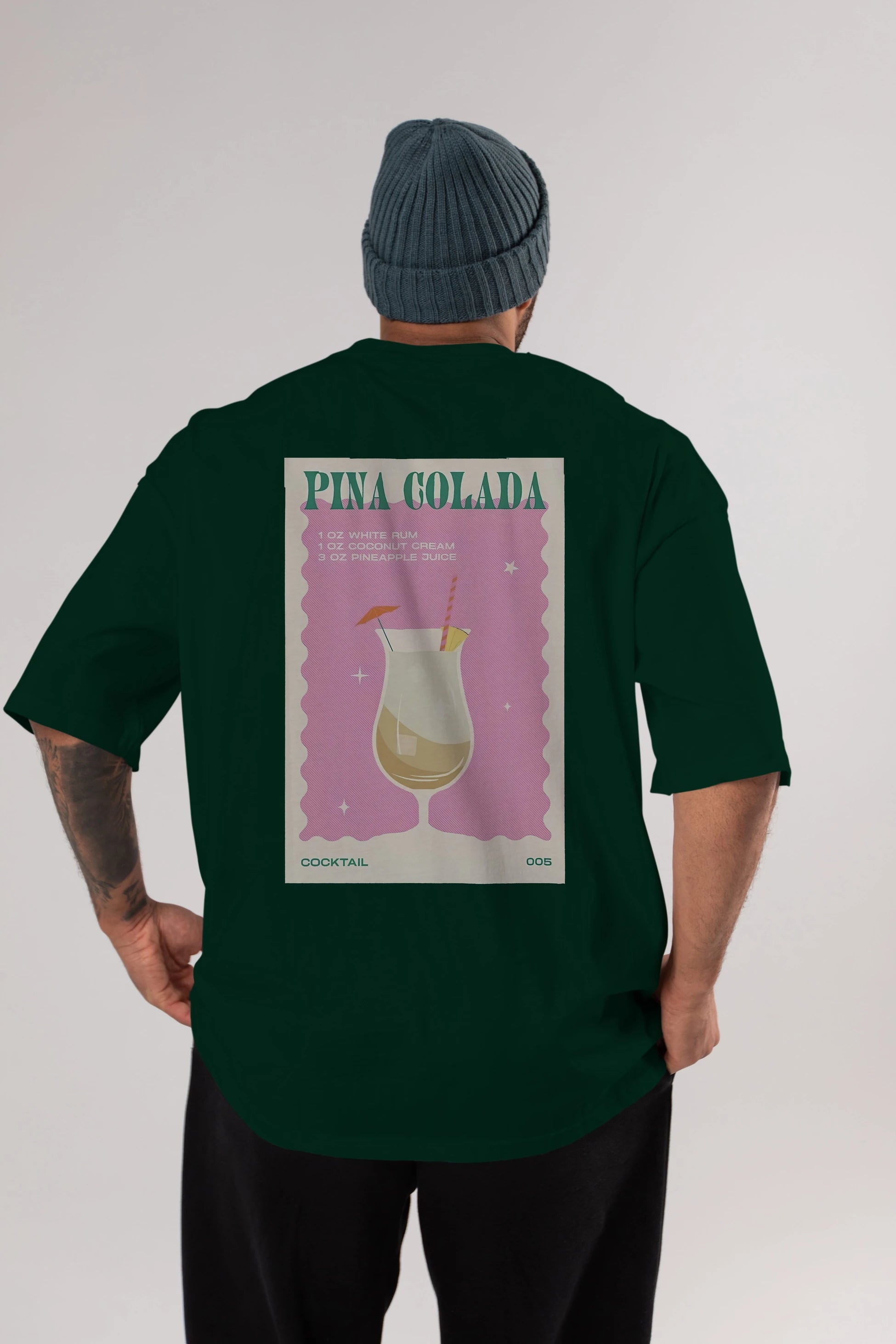 Pina Colada 3 Arka Baskılı Oversize t-shirt Erkek Kadın Unisex %100 Pamuk Bisiklet Yaka tişort