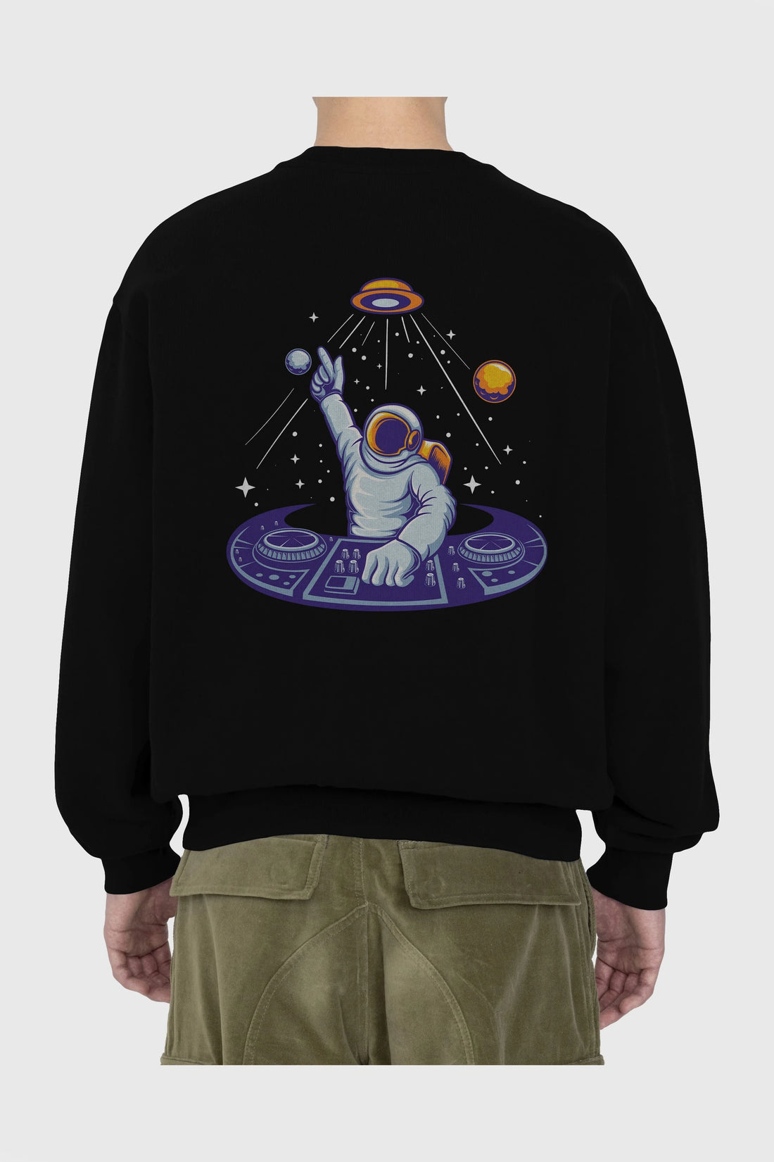 Astronaut Disk Jockey Party Arka Baskılı Oversize Sweatshirt Erkek Kadın Unisex