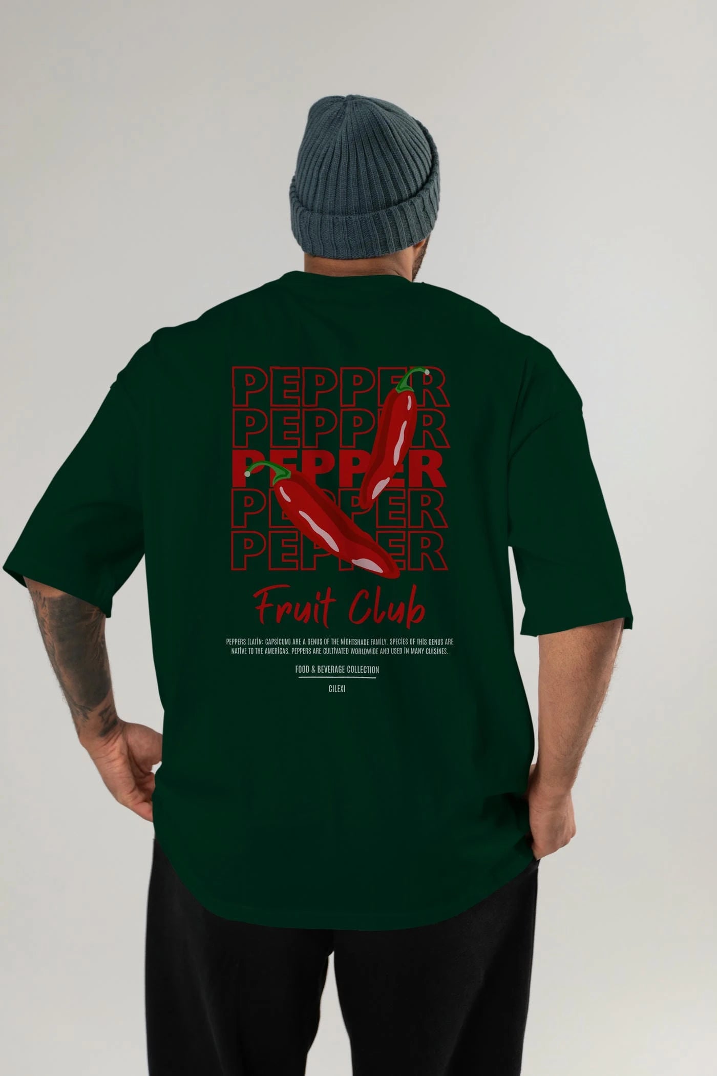 Pepper Arka Baskılı Oversize t-shirt Erkek Kadın Pamuk Bisiklet Yaka tişort