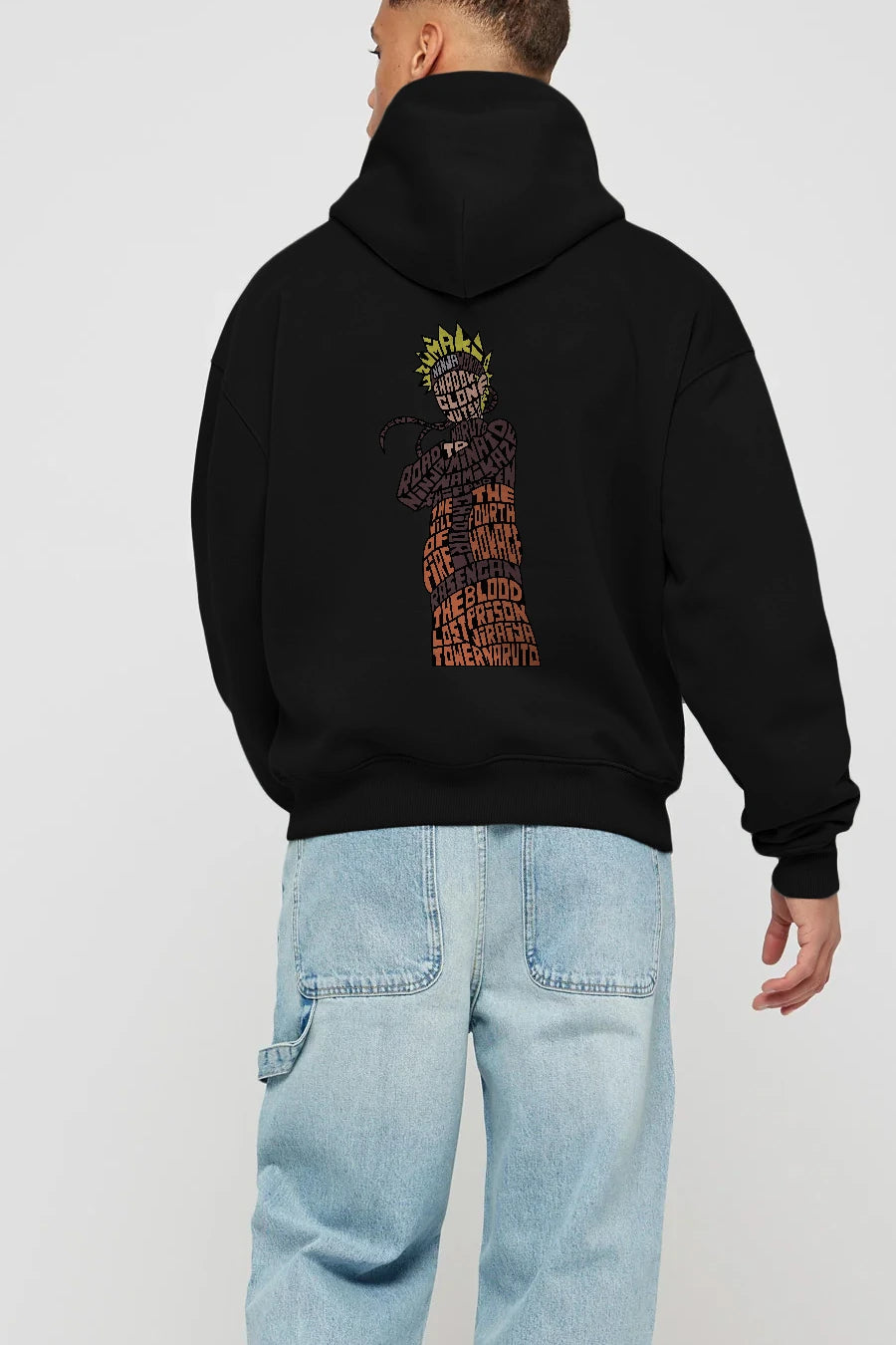 Rasengan Arka Baskılı Hoodie Oversize Kapüşonlu Sweatshirt Erkek Kadın Unisex