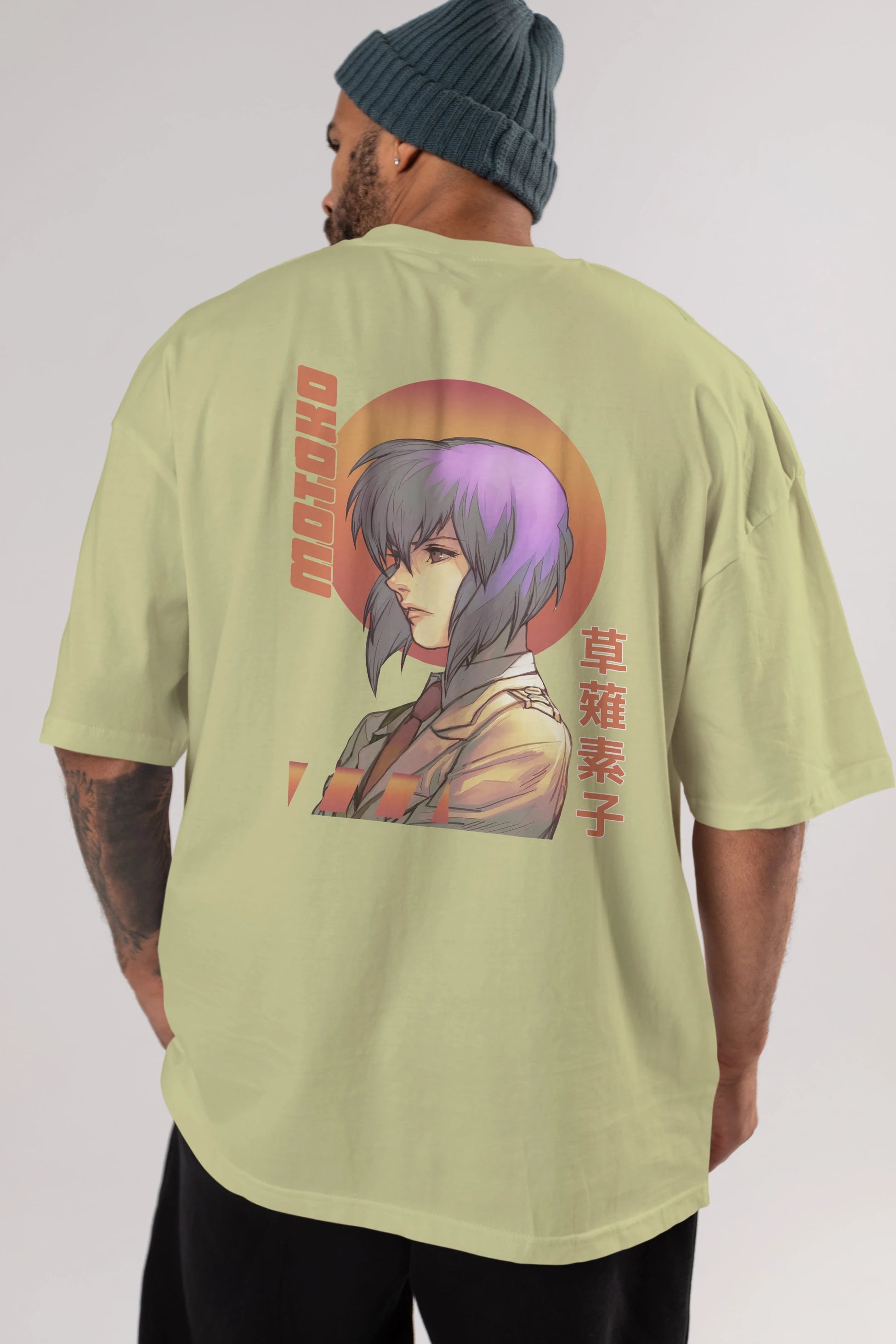 Motoko Kusanagi 10 Anime Arka Baskılı Oversize t-shirt Erkek Kadın Unisex