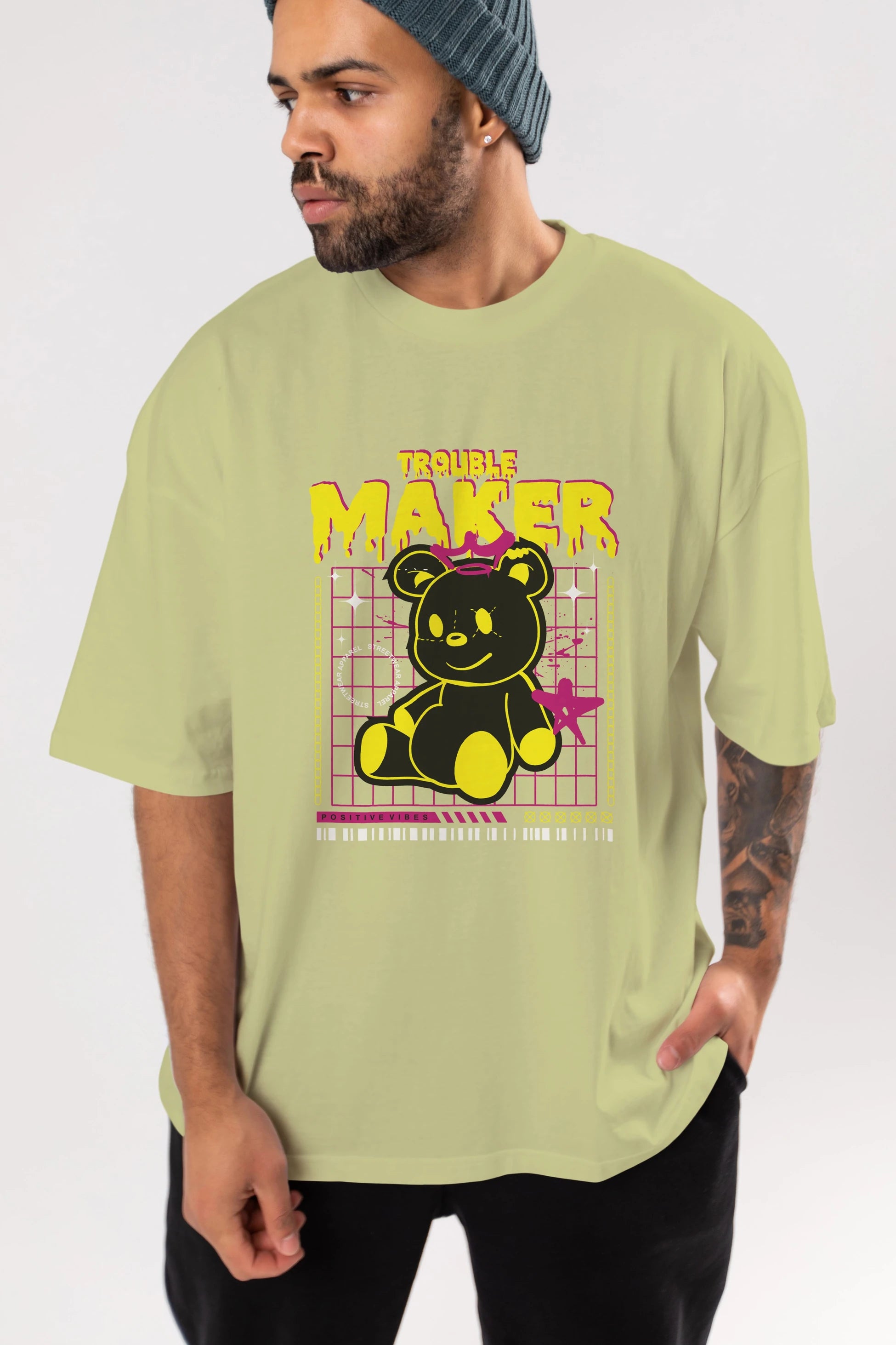 Teddy Bear Trouble Maker Ön Baskılı Oversize t-shirt Erkek Kadın Unisex
