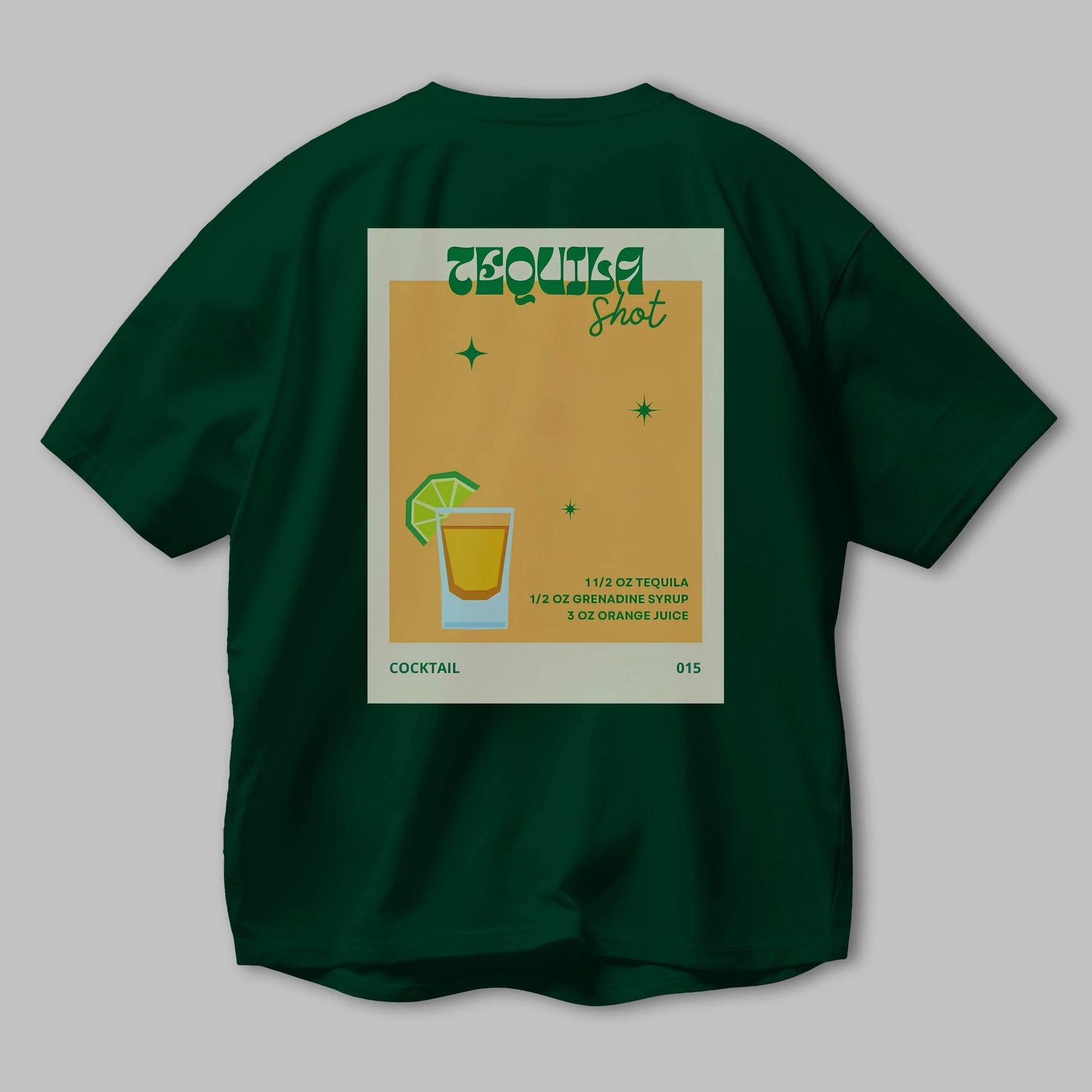 Tequila Shot 2 Arka Baskılı Oversize t-shirt Erkek Kadın Unisex %100 Pamuk Bisiklet Yaka tişort