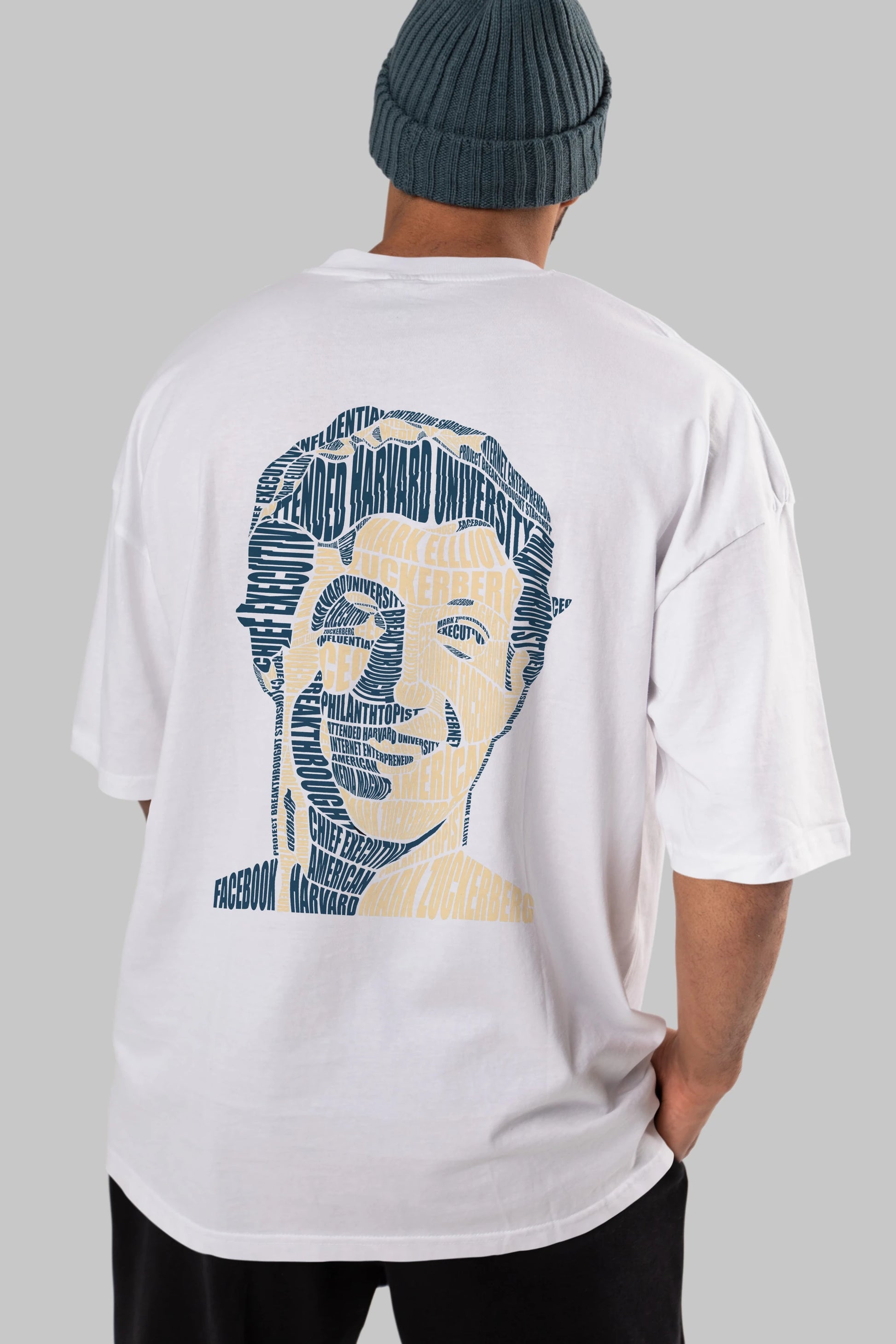 Mark Zuckerberg Calligram Arka Baskılı Oversize t-shirt %100 pamuk Erkek Kadın Unisex
