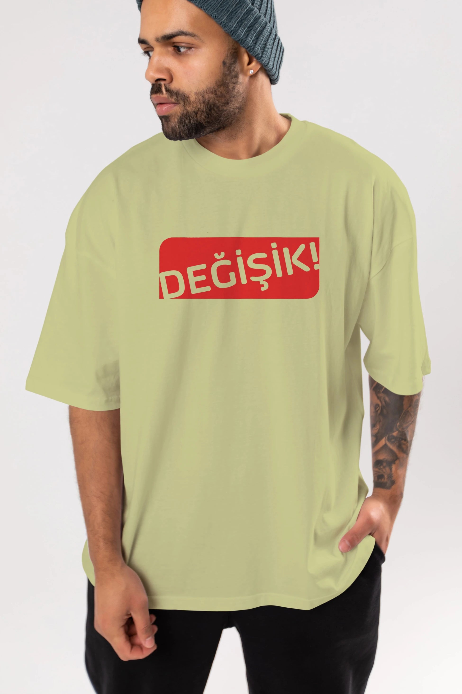 Değişik Ön Baskılı Oversize t-shirt %100 pamuk Erkek Kadın Unisex