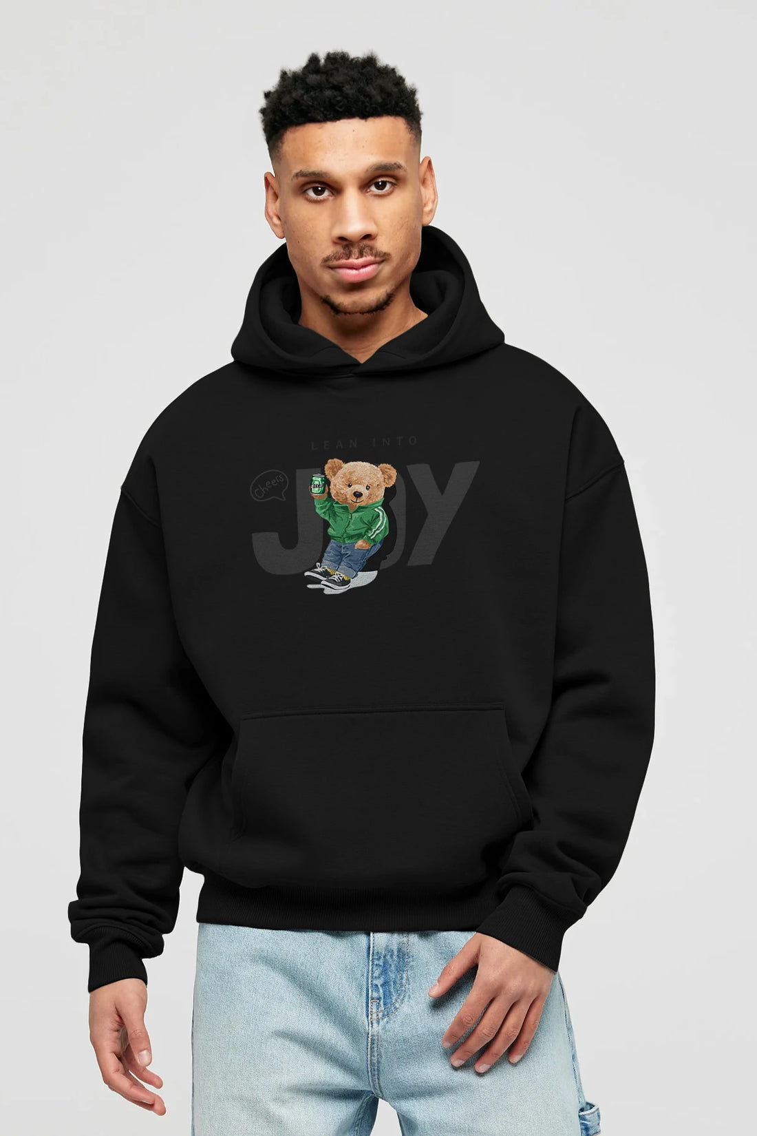 Teddy Bear Joy Ön Baskılı Hoodie Oversize Kapüşonlu Sweatshirt Erkek Kadın Unisex