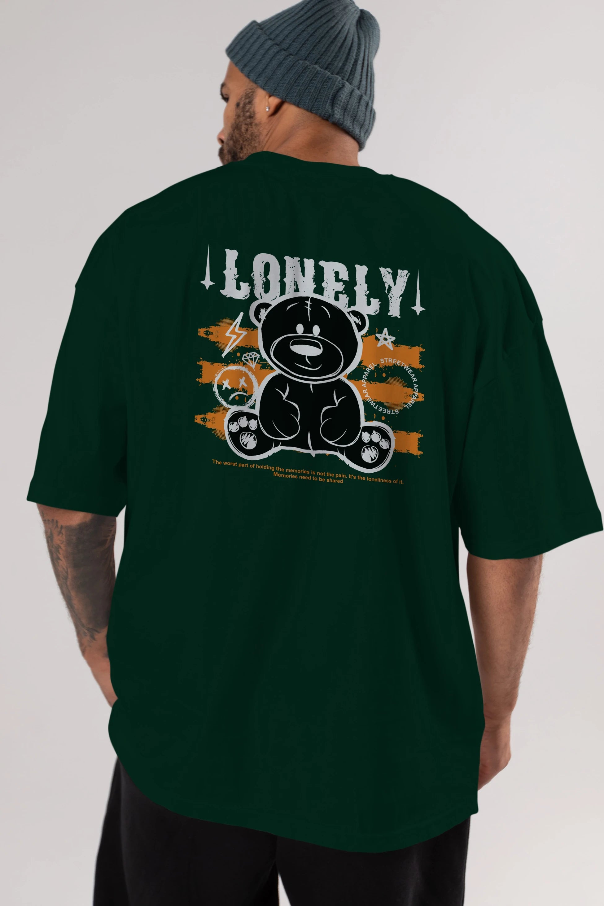 Teddy Bear Lonely Arka Baskılı Oversize t-shirt Erkek Kadın Unisex