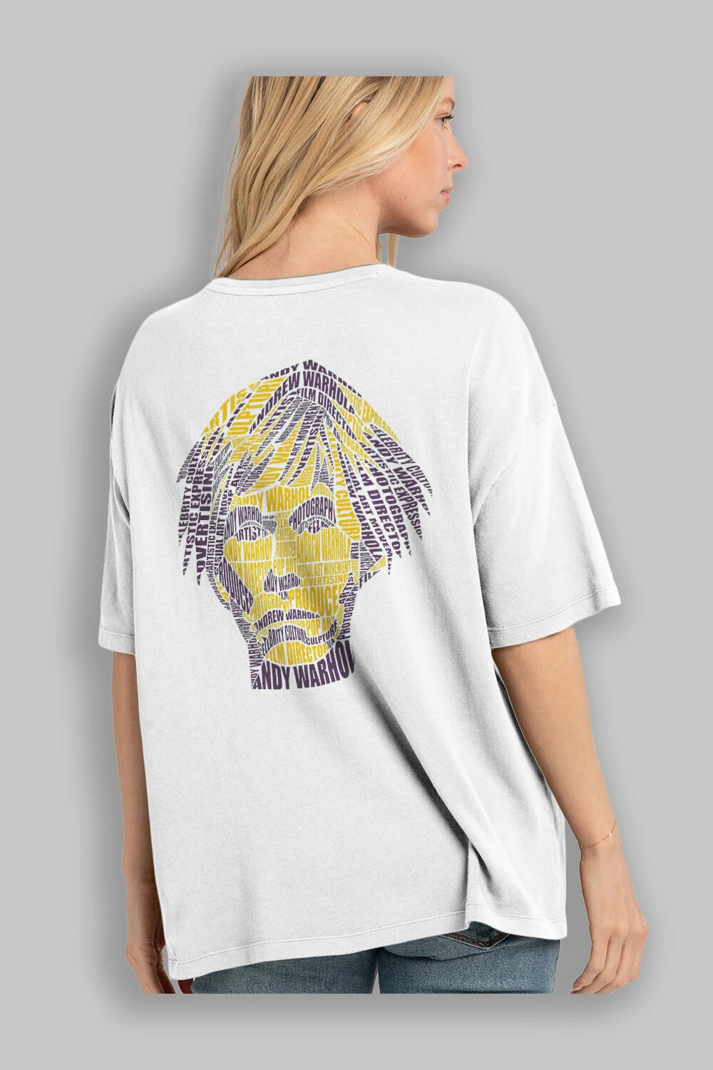 Andy Warhol Calligram Arka Baskılı Oversize t-shirt %100 pamuk Erkek Kadın Unisex