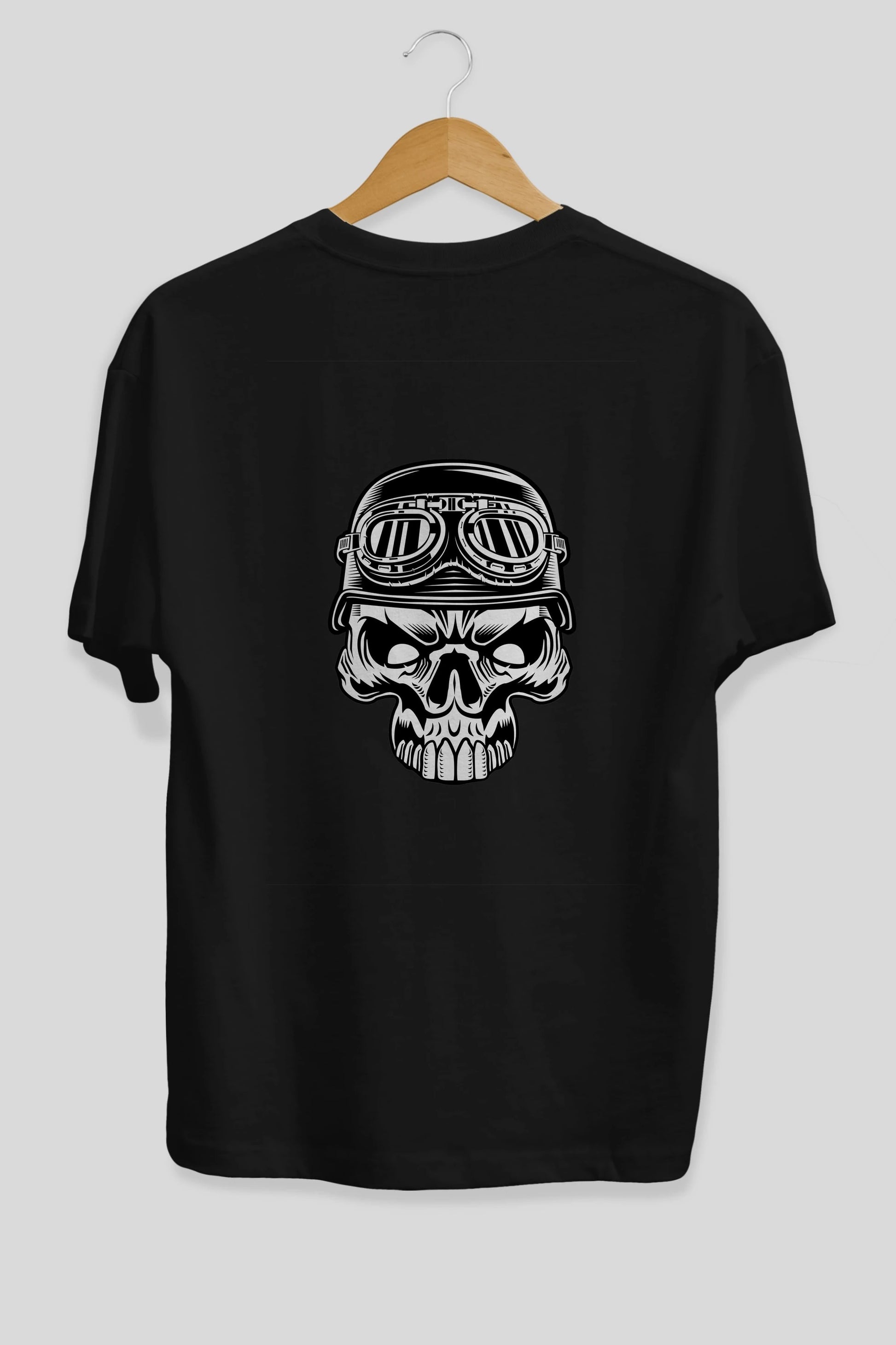 Biker Skull Helmet Arka Baskılı Oversize t-shirt Erkek Kadın Unisex %100 Pamuk tişort