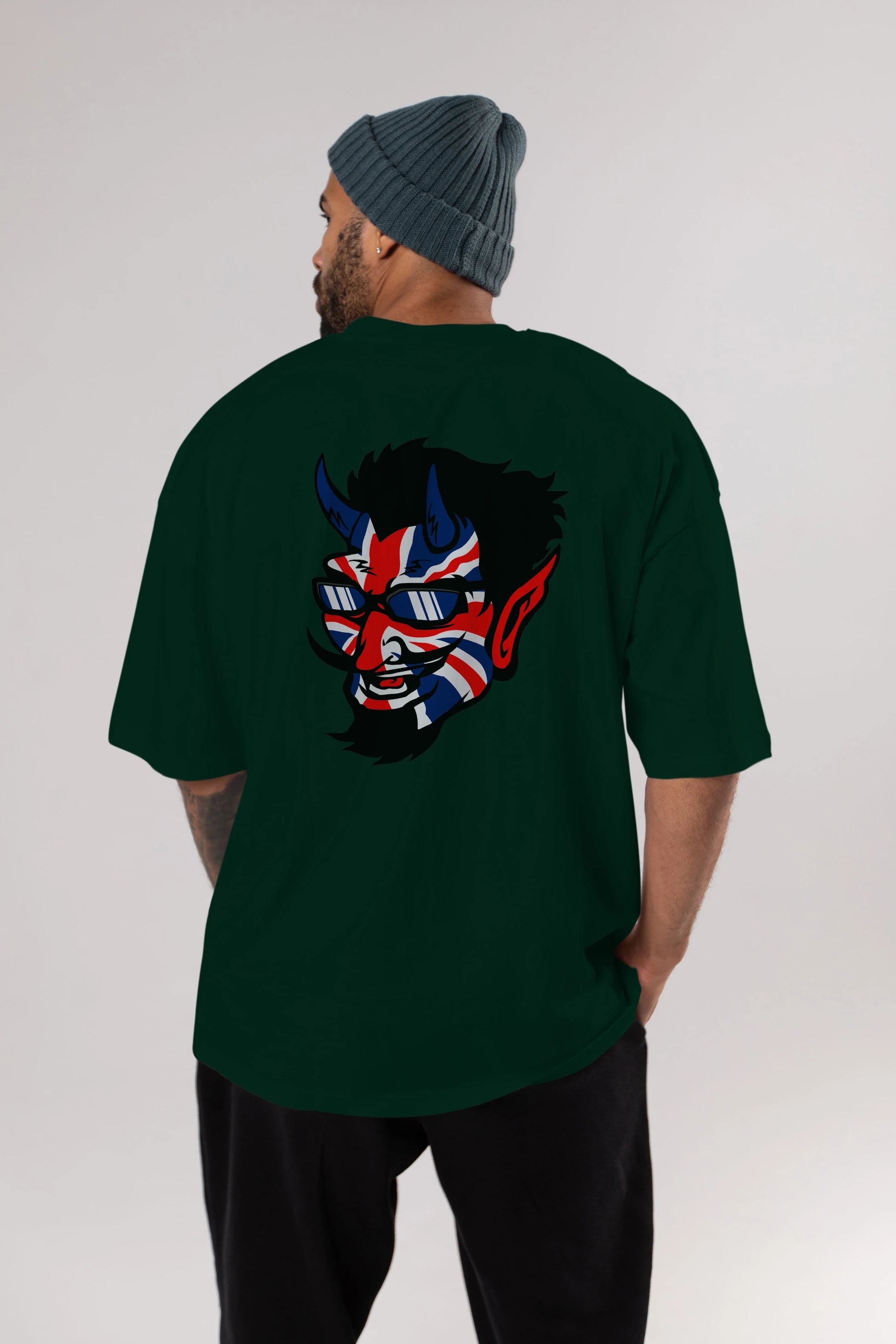 UK Devil Arka Baskılı Oversize t-shirt Erkek Kadın Unisex %100 Pamuk tişort