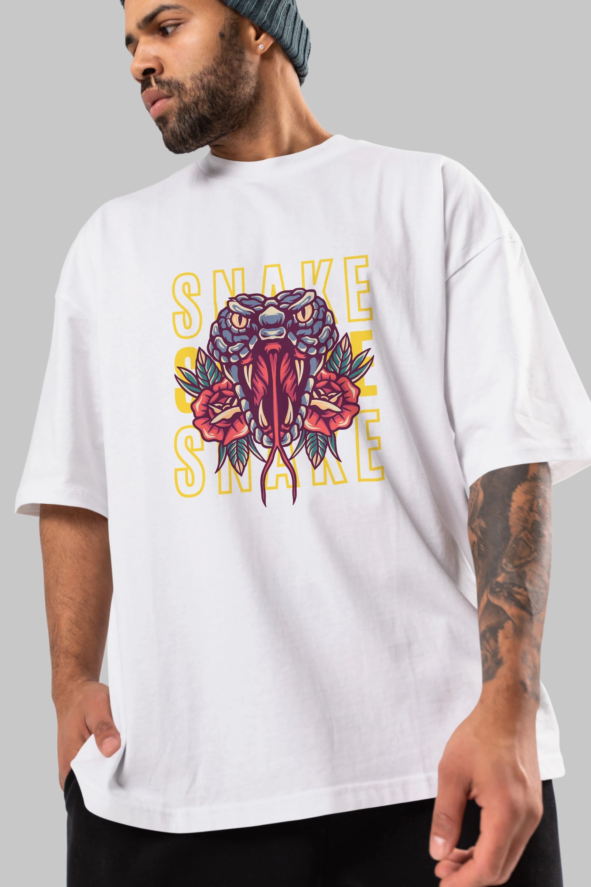 Snake Ön Baskılı Oversize t-shirt Erkek Kadın Unisex