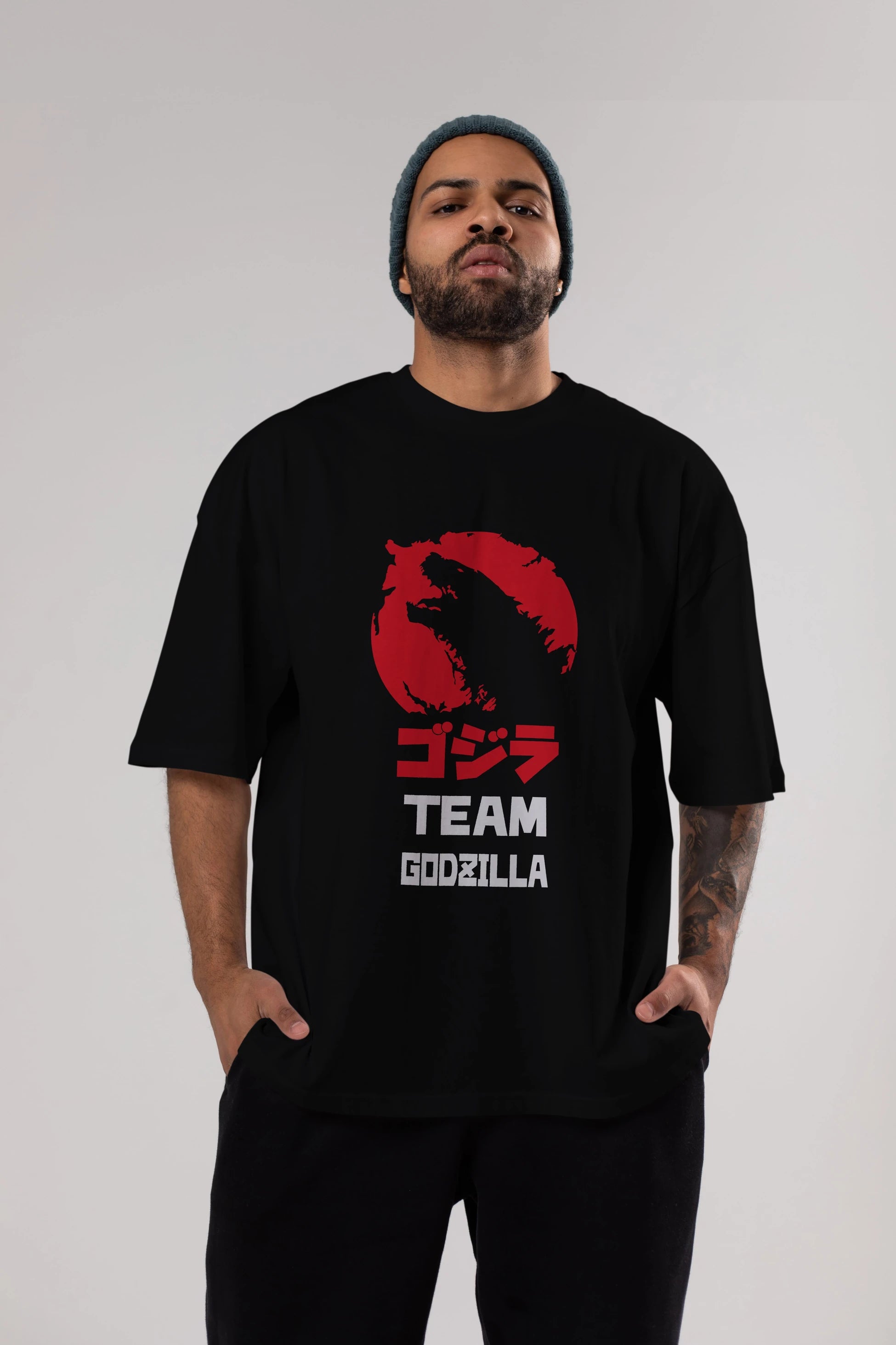 Team Godzilla Ön Baskılı Oversize t-shirt Erkek Kadın Unisex %100 Pamuk Bisiklet Yaka tişort