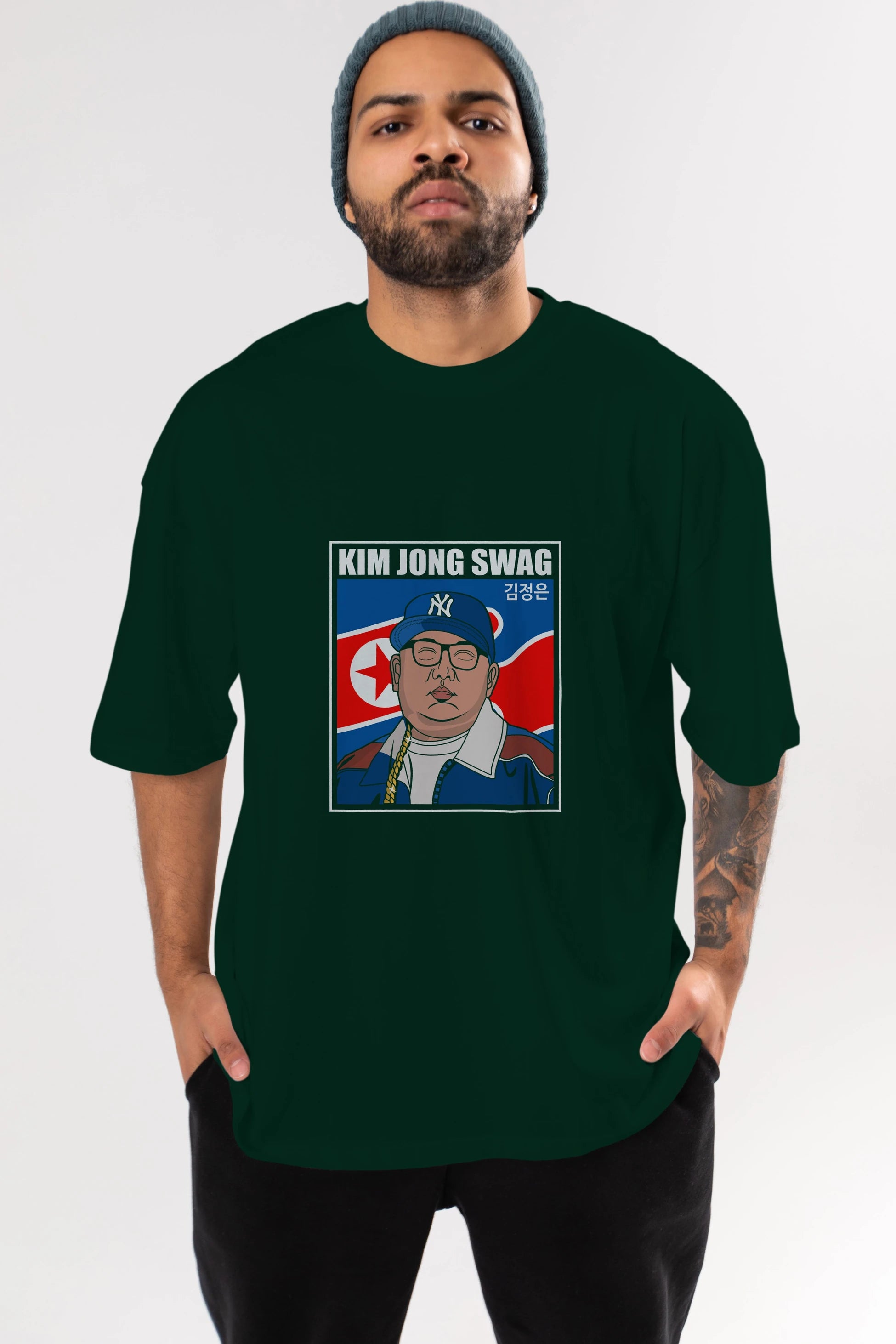 King Jong Swag Ön Baskılı Oversize t-shirt Erkek Kadın Unisex %100 Pamuk tişort