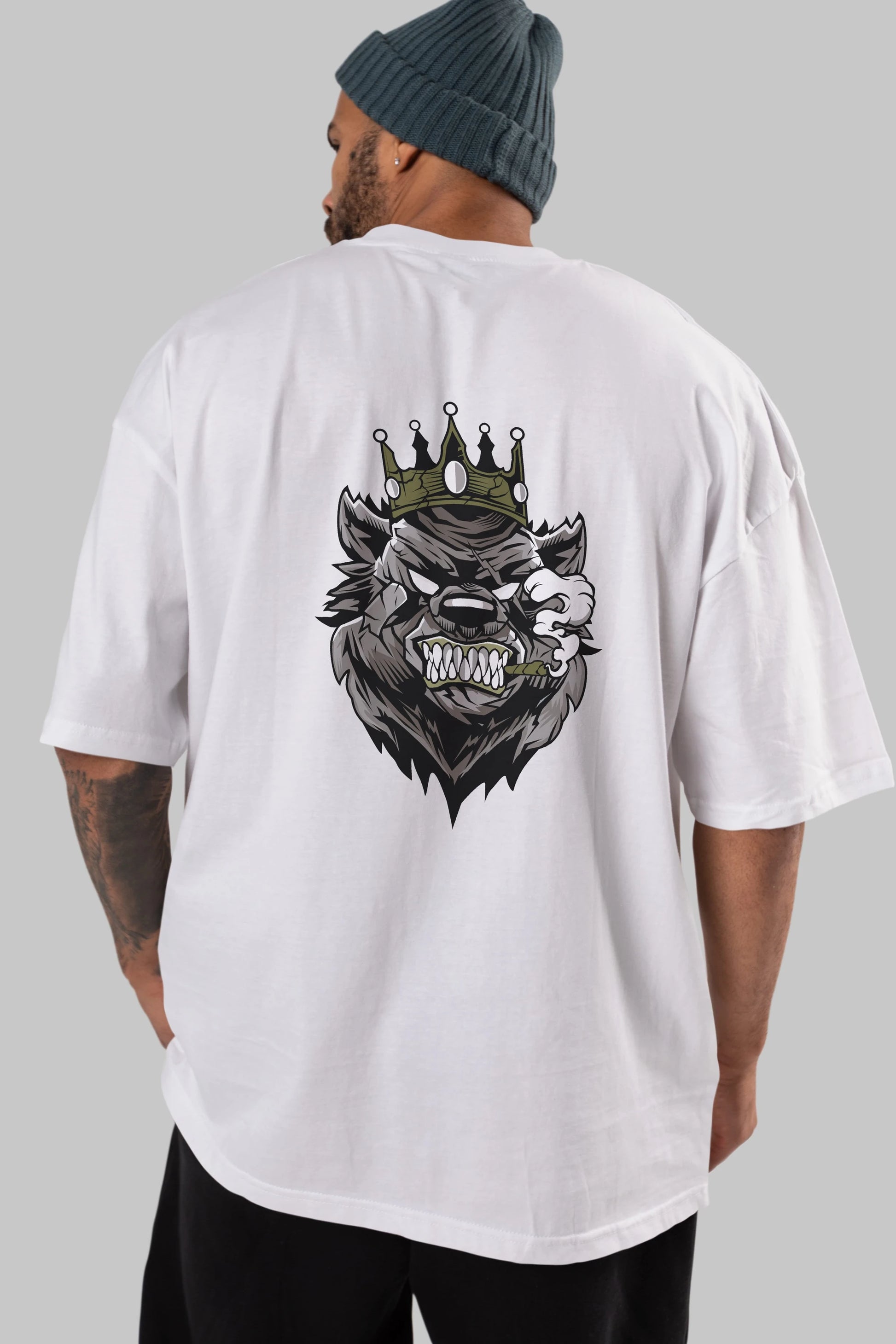 Bear King Arka Baskılı Oversize t-shirt Erkek Kadın Unisex %100 Pamuk tişort