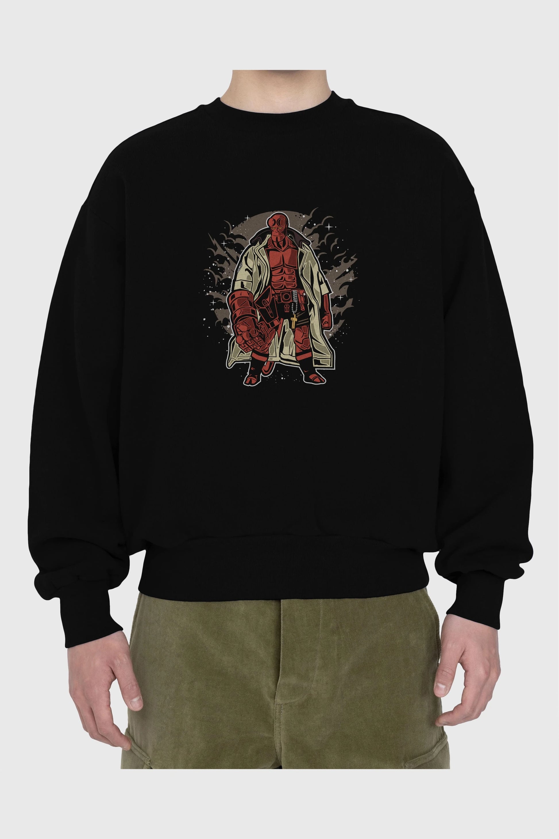 Hellboy Ön Baskılı Oversize Sweatshirt Erkek Kadın Unisex