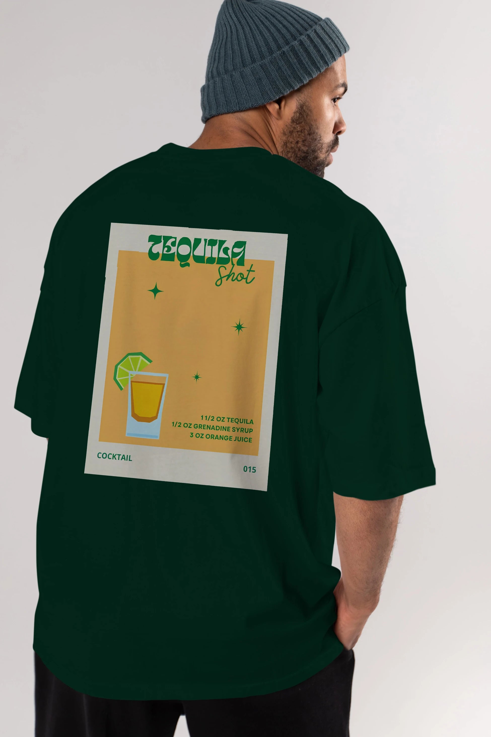 Tequila Shot 2 Arka Baskılı Oversize t-shirt Erkek Kadın Unisex %100 Pamuk Bisiklet Yaka tişort