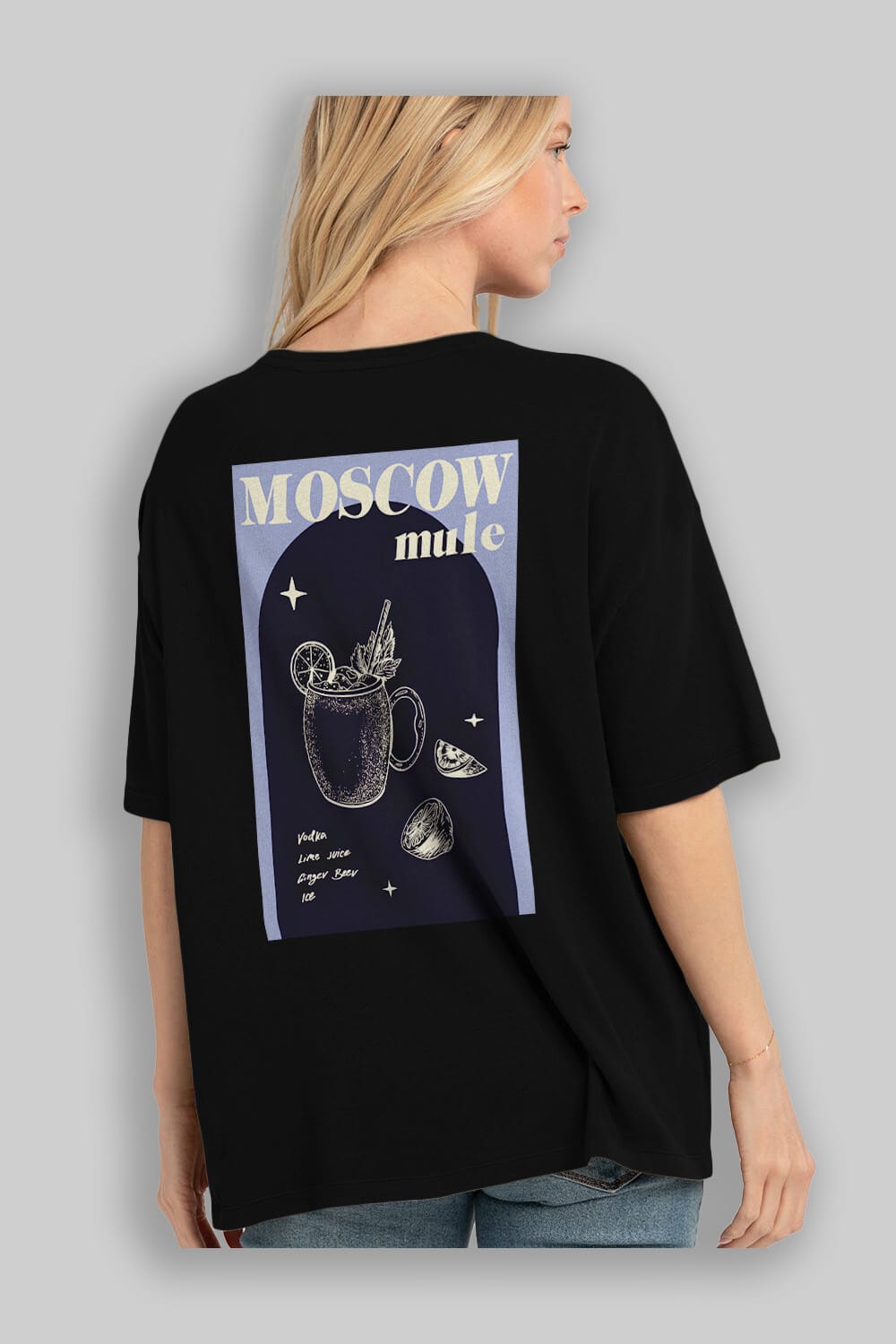 Moscow Mule Arka Baskılı Oversize t-shirt Erkek Kadın Unisex %100 Pamuk Bisiklet Yaka tişort