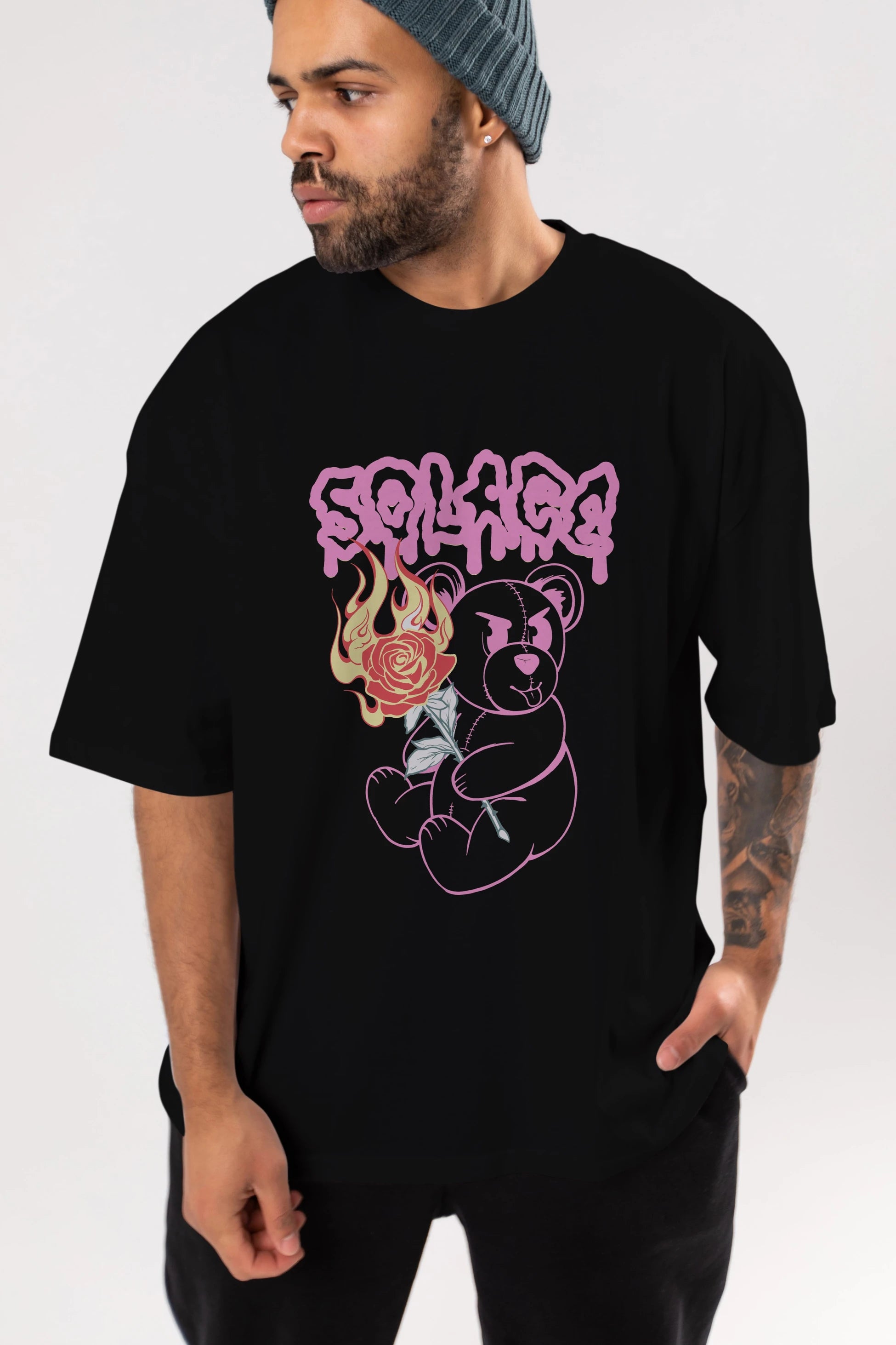 Solage Bear Ön Baskılı Oversize t-shirt Erkek Kadın Unisex