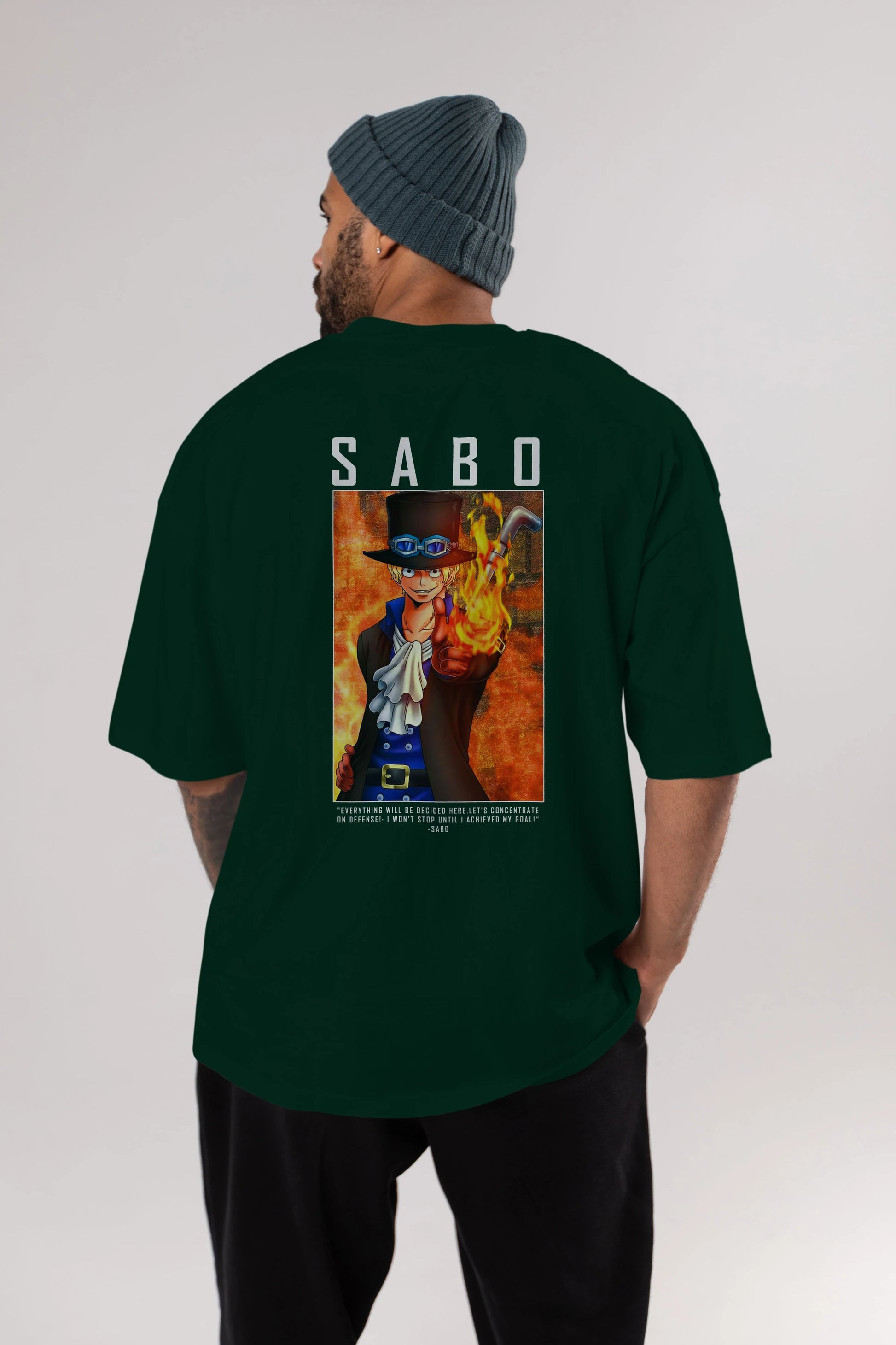Sabo Anime Arka Baskılı Oversize t-shirt Erkek Kadın Unisex %100 pamuk tişort