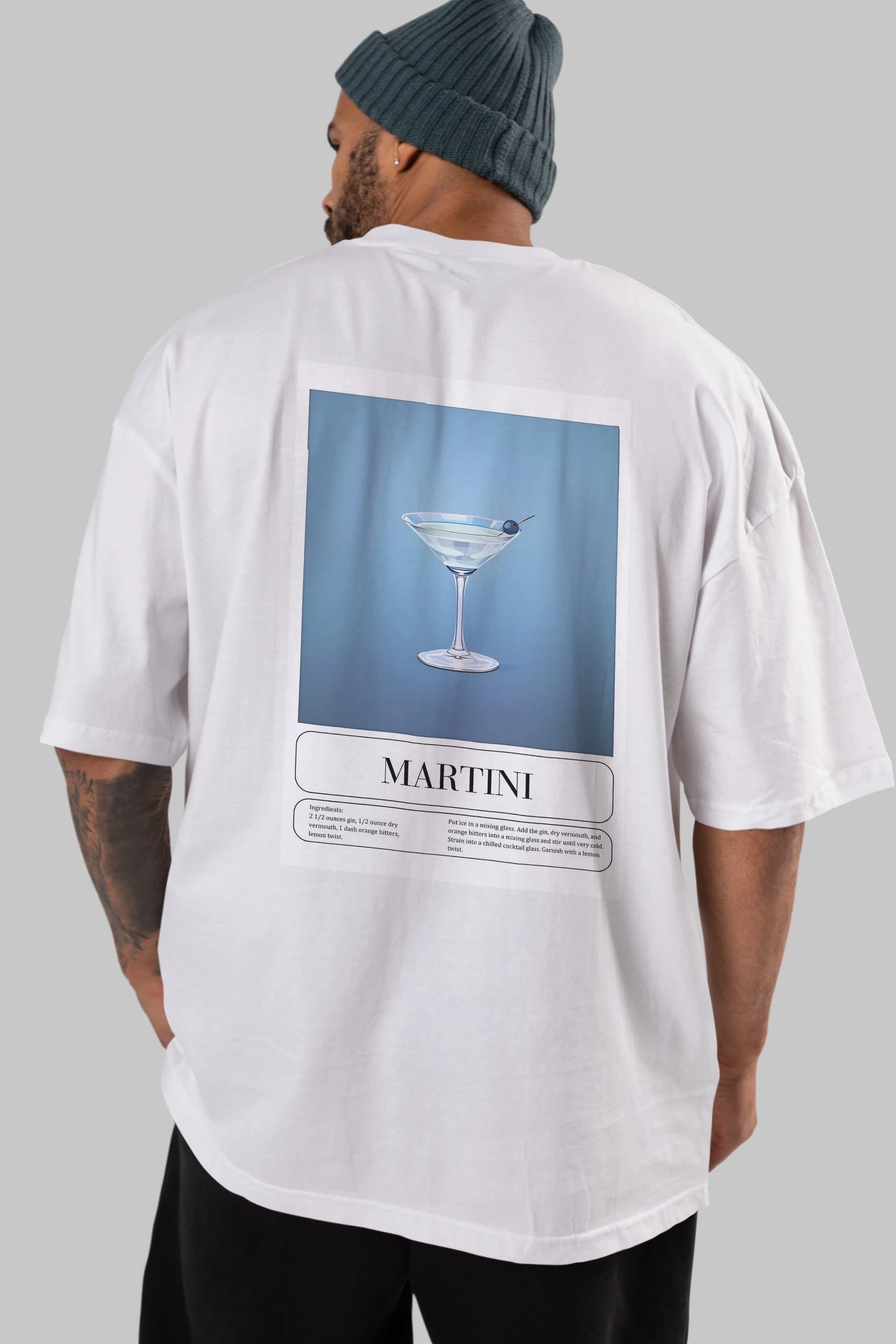 Martini Arka Baskılı Oversize t-shirt Erkek Kadın Unisex %100 Pamuk Bisiklet Yaka tişort