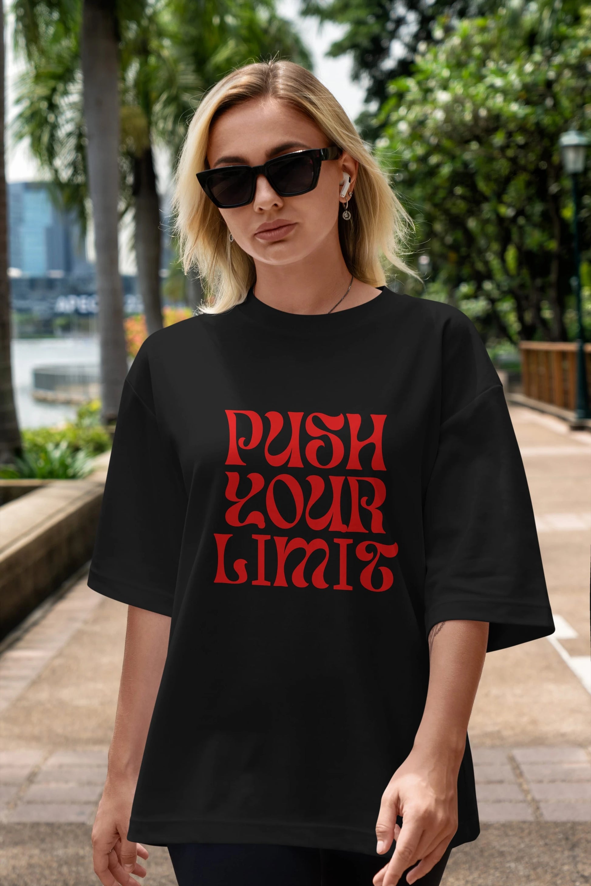 Push Your Limit Yazılı 2 Ön Baskılı Oversize t-shirt Erkek Kadın Unisex