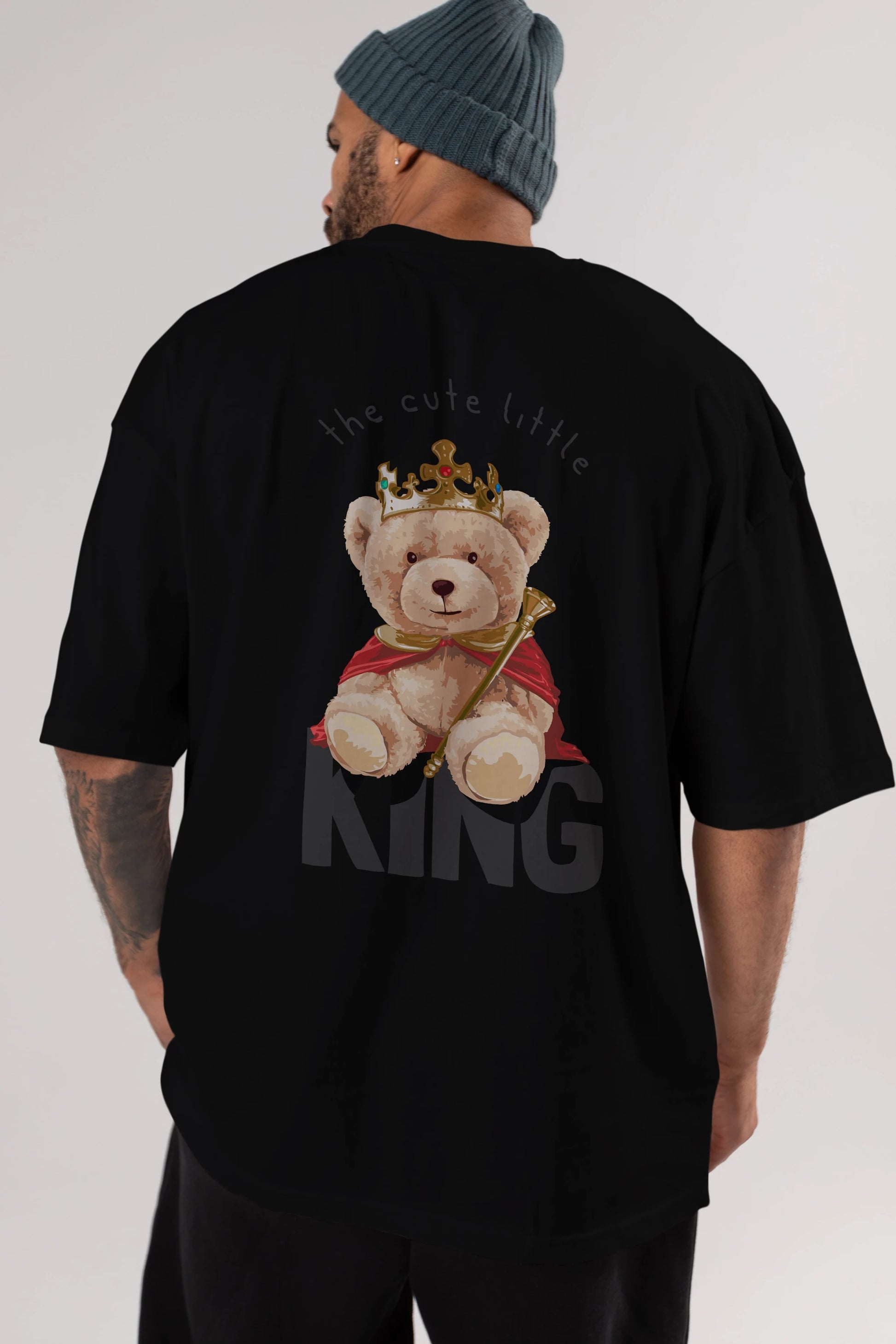 Teddy Bear King Arka Baskılı Oversize t-shirt Erkek Kadın Unisex %100 Pamuk