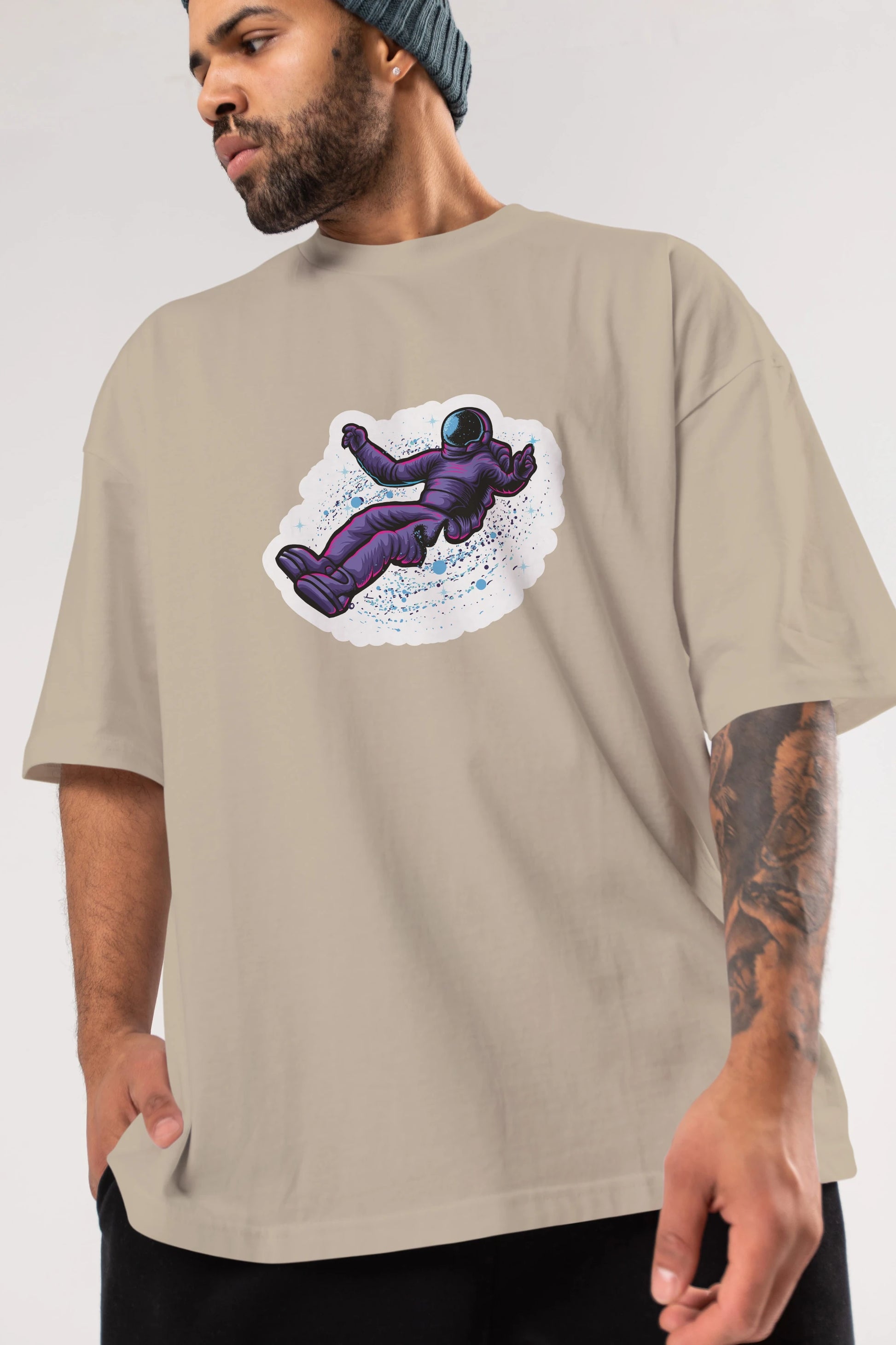Having fun in outer space sticker Ön Baskılı Oversize t-shirt Erkek Kadın Unisex