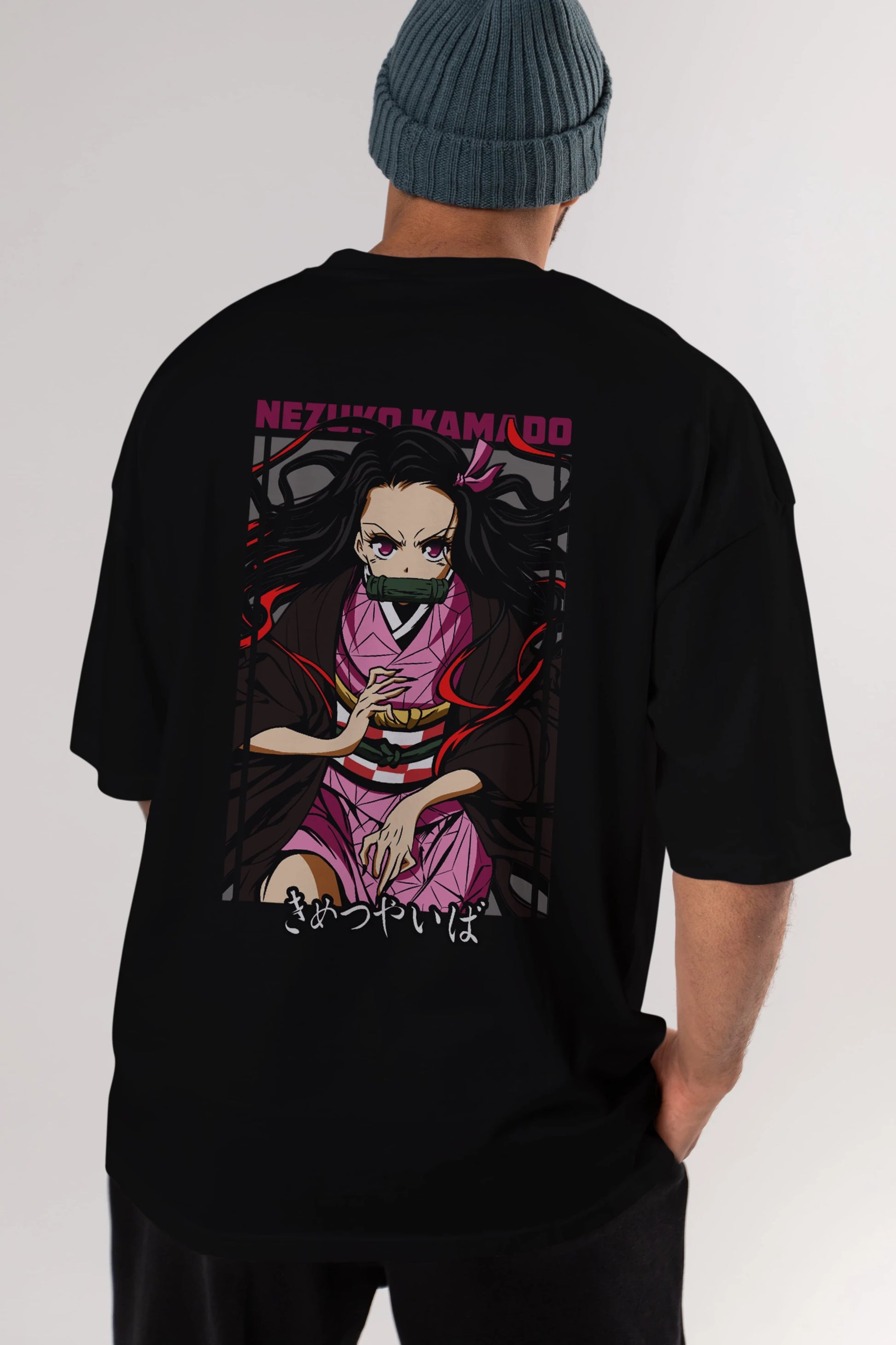 Nezuko Kamado 1 Anime Arka Baskılı Oversize t-shirt Erkek Kadın Unisex