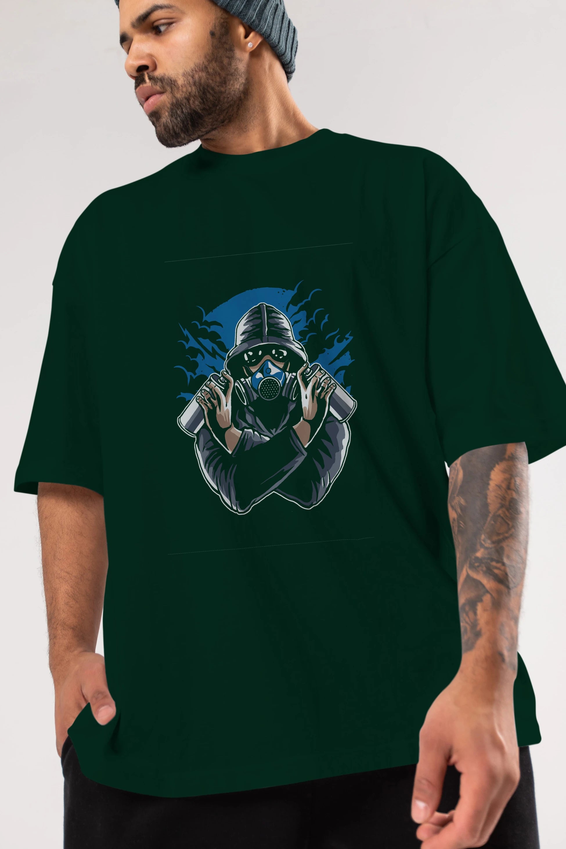 Graffiti Gasmask Ön Baskılı Oversize t-shirt Erkek Kadın Unisex %100 Pamuk tişort
