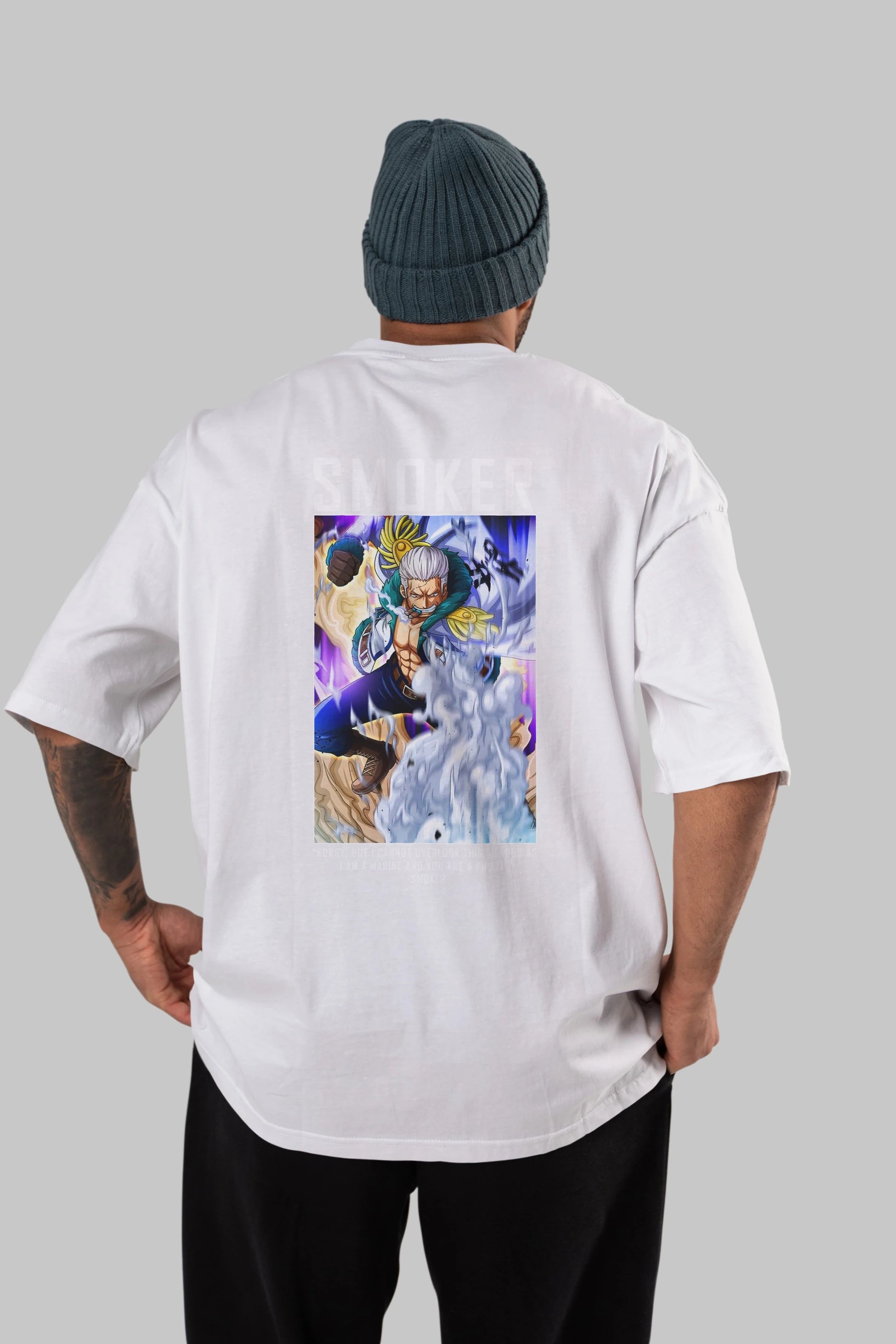 Smoker Anime Arka Baskılı Oversize t-shirt Erkek Kadın Unisex %100 pamuk tişort