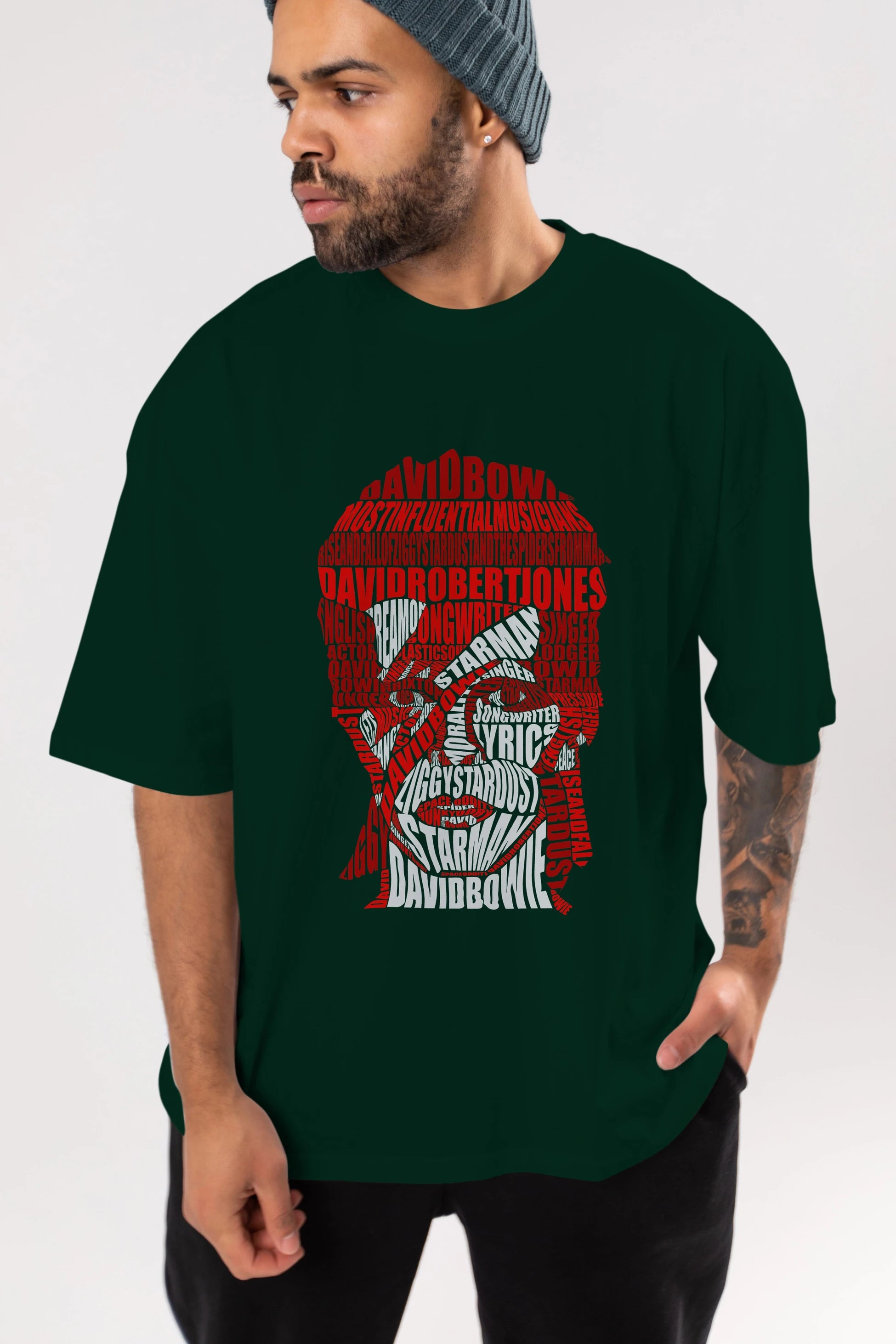 David Bowie Calligram Ön Baskılı Oversize t-shirt %100 pamuk Erkek Kadın Unisex