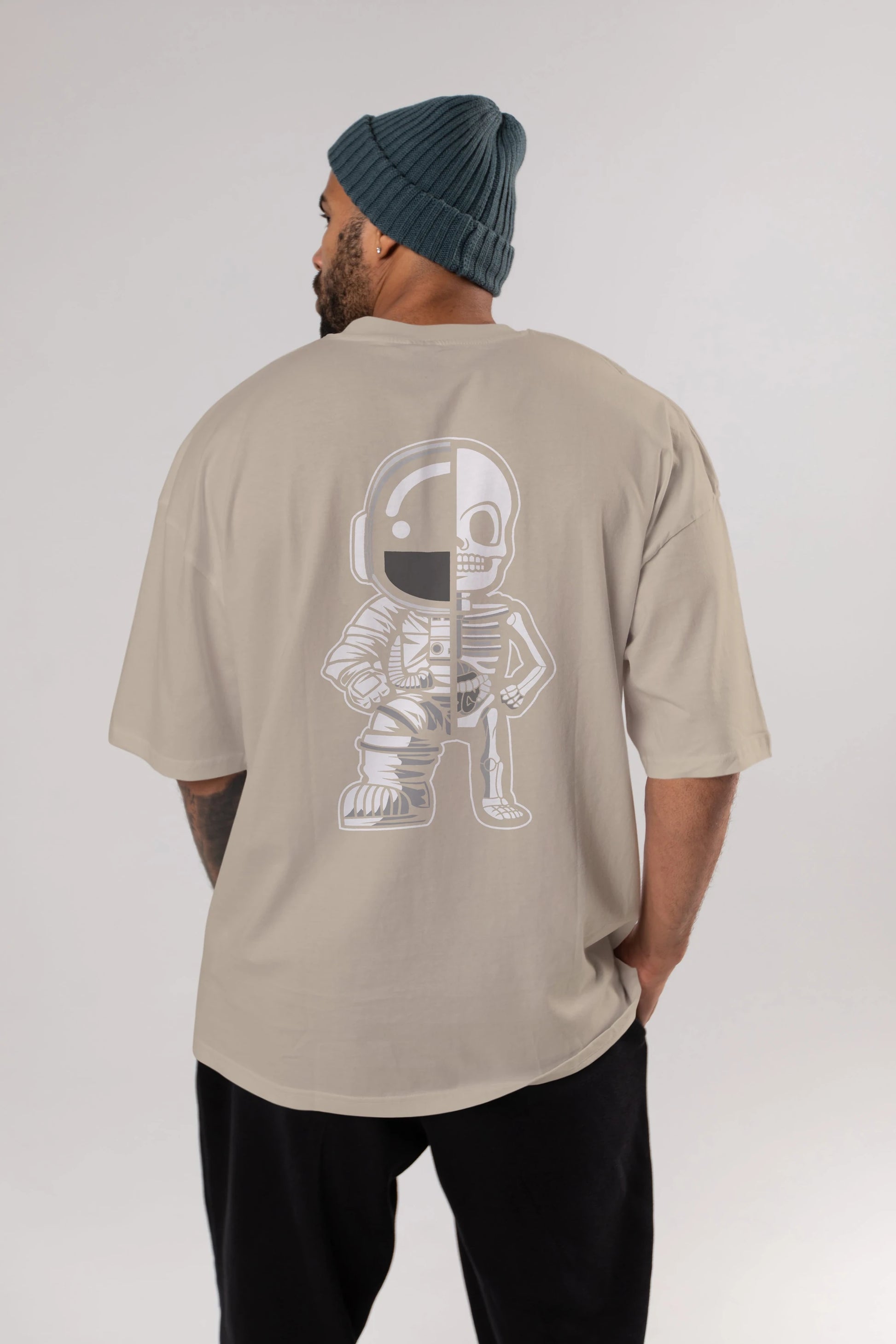 Astronaut Half Skeleton Arka Baskılı Oversize t-shirt Erkek Kadın Unisex