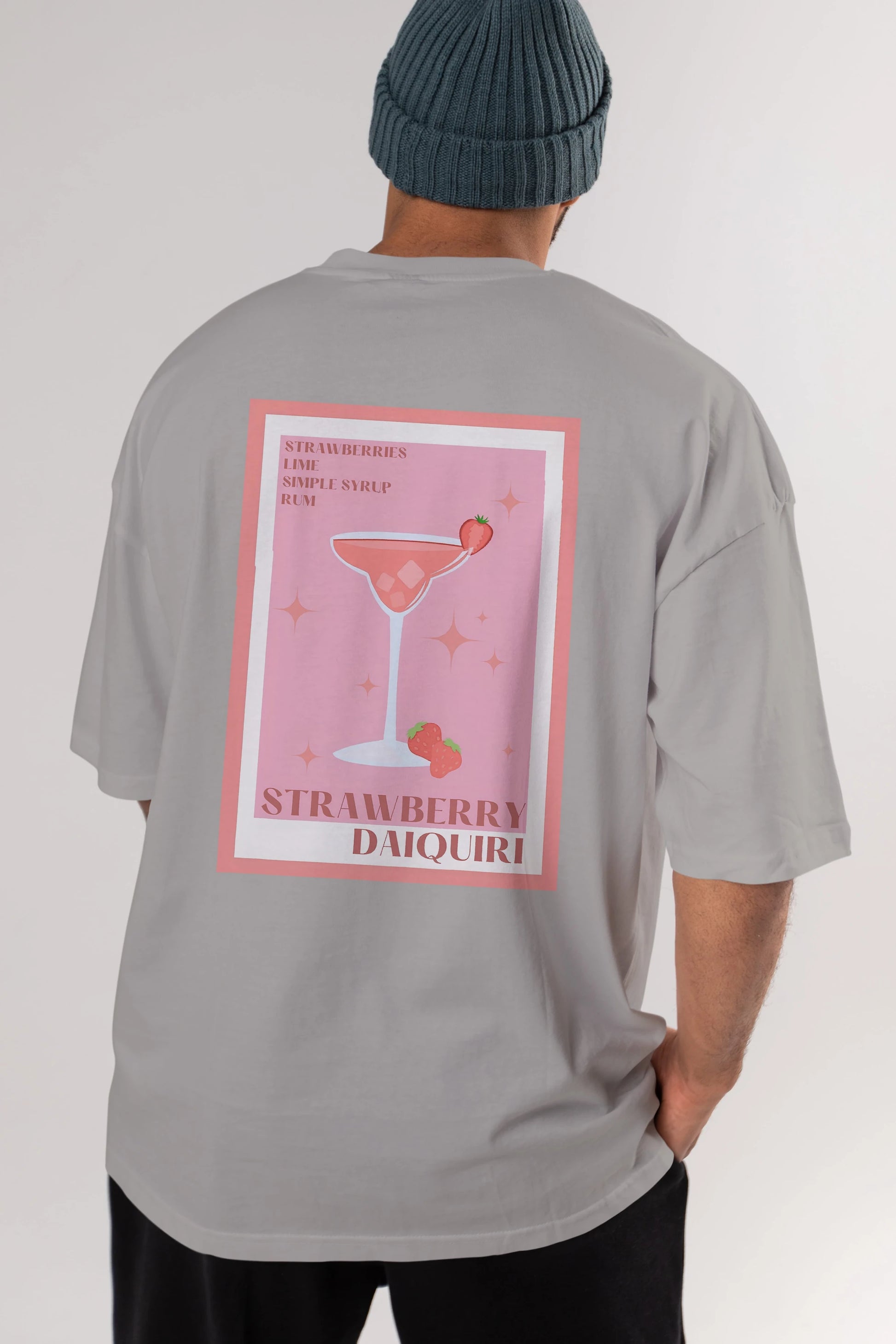Strawberry Daiquiri Arka Baskılı Oversize t-shirt Erkek Kadın Unisex %100 Pamuk Bisiklet Yaka tişort