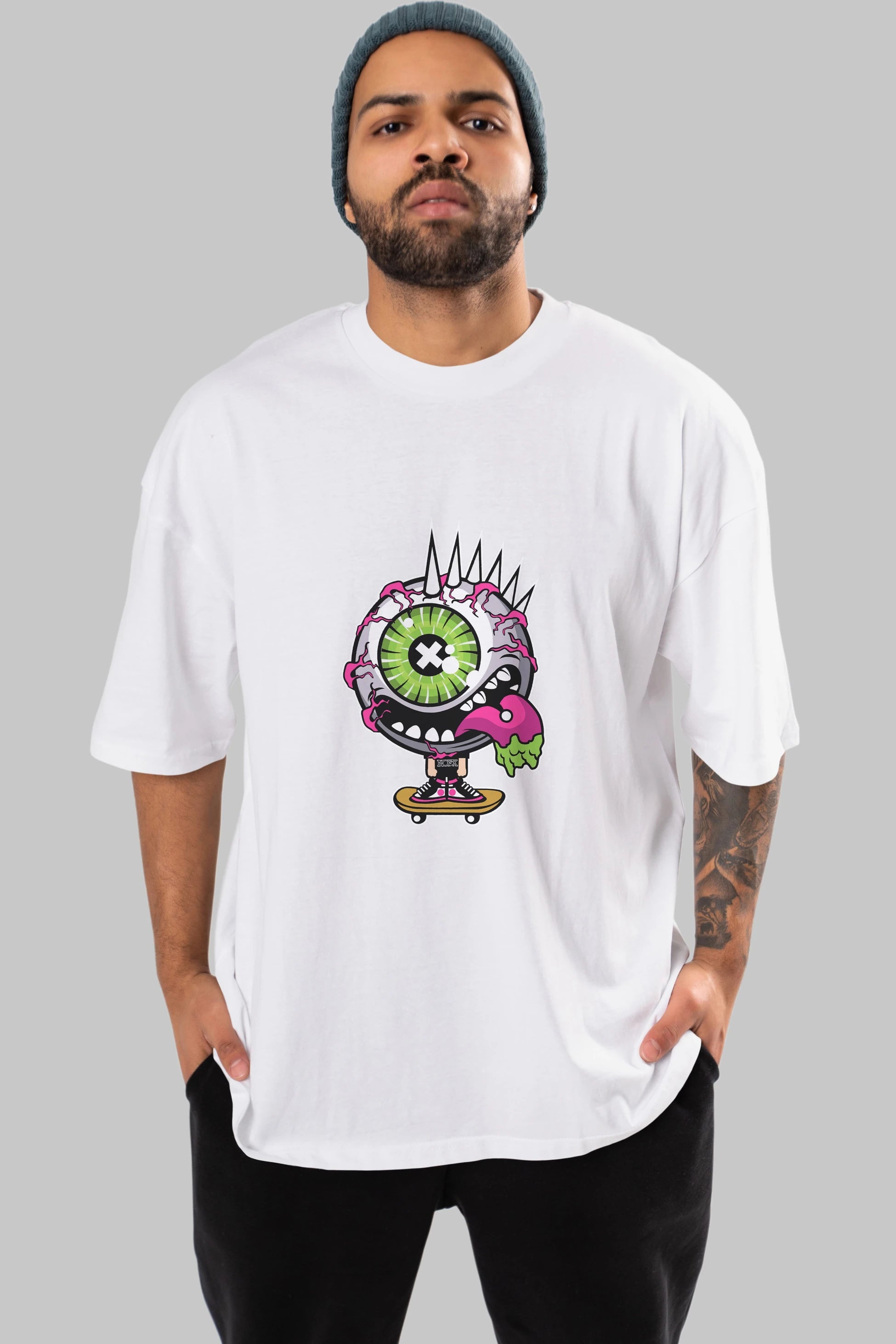 Eye Monster Skater Ön Baskılı Oversize t-shirt Erkek Kadın Unisex %100 Pamuk tişort
