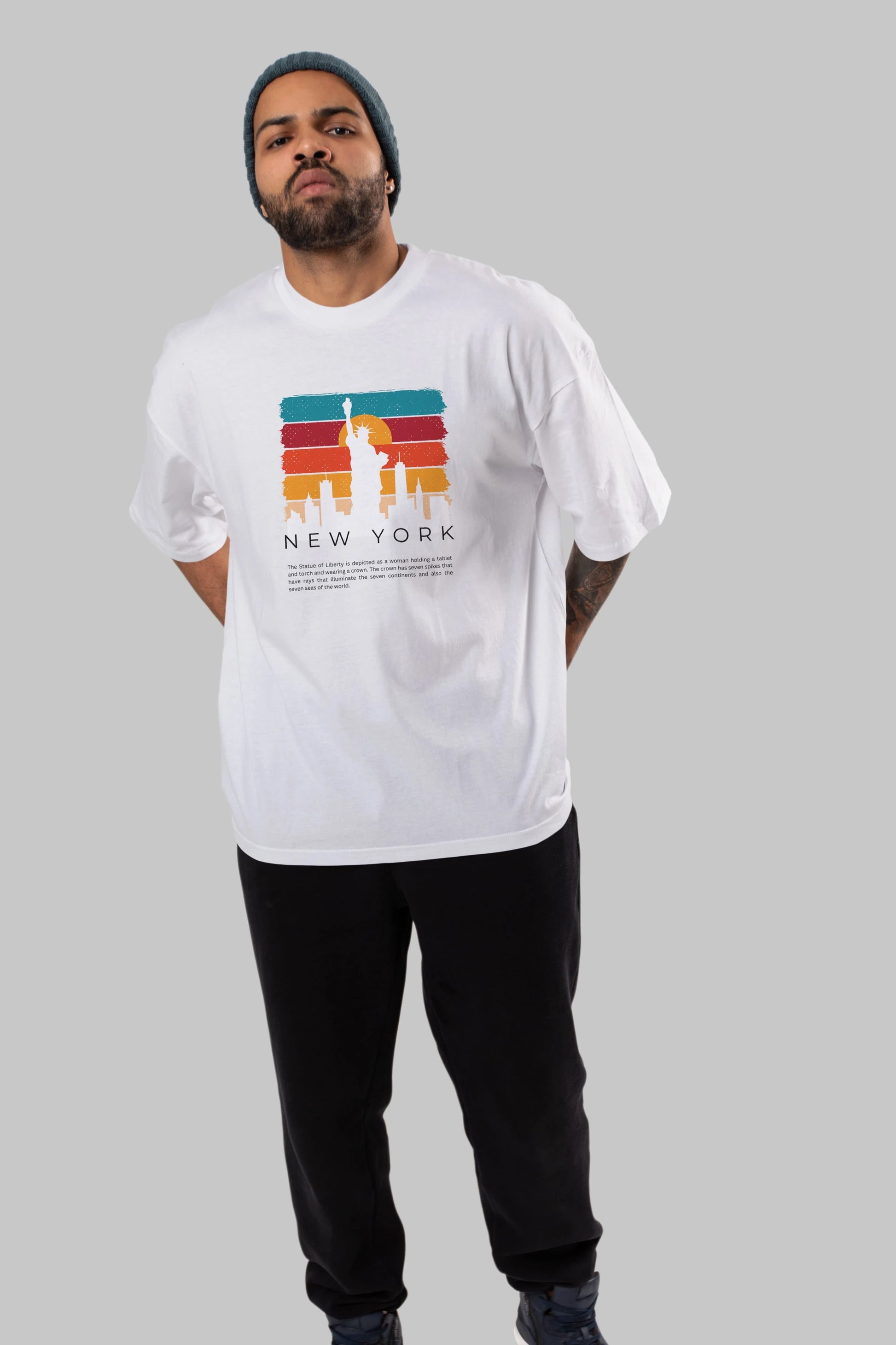 New York Yazılı Ön Baskılı Oversize t-shirt Erkek Kadın Unisex