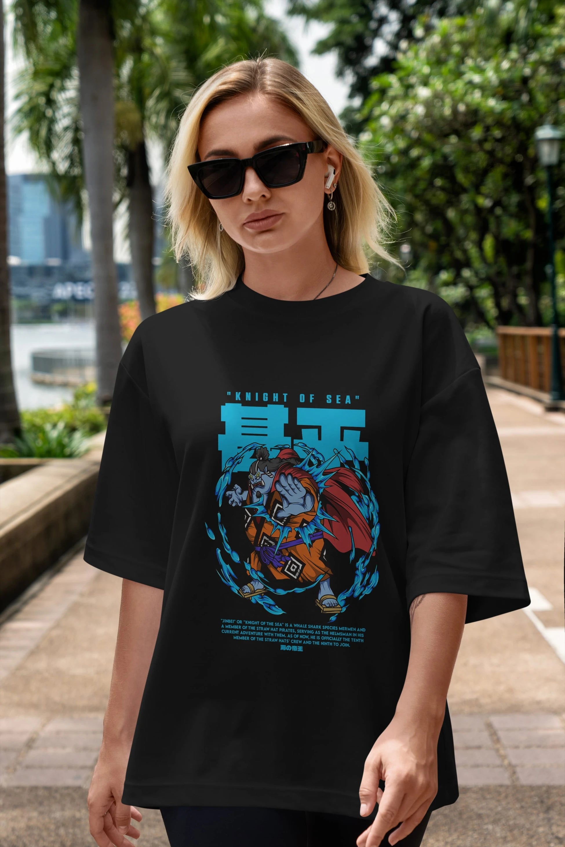 Jinbei Anime Ön Baskılı Oversize t-shirt %100 pamuk Erkek Kadın Unisex