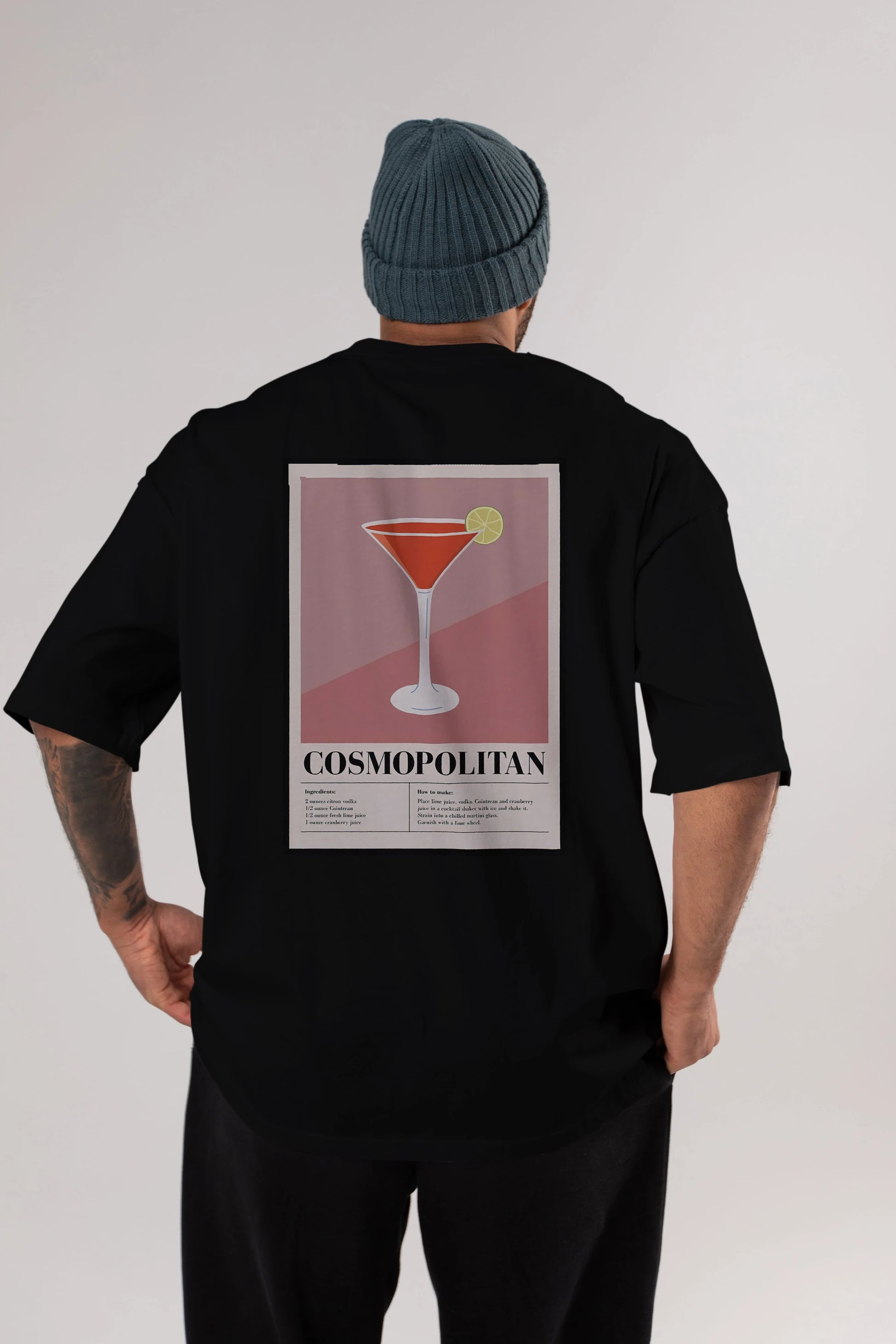 Cosmopolitan 3 Arka Baskılı Oversize t-shirt Erkek Kadın Unisex %100 Pamuk Bisiklet Yaka tişort