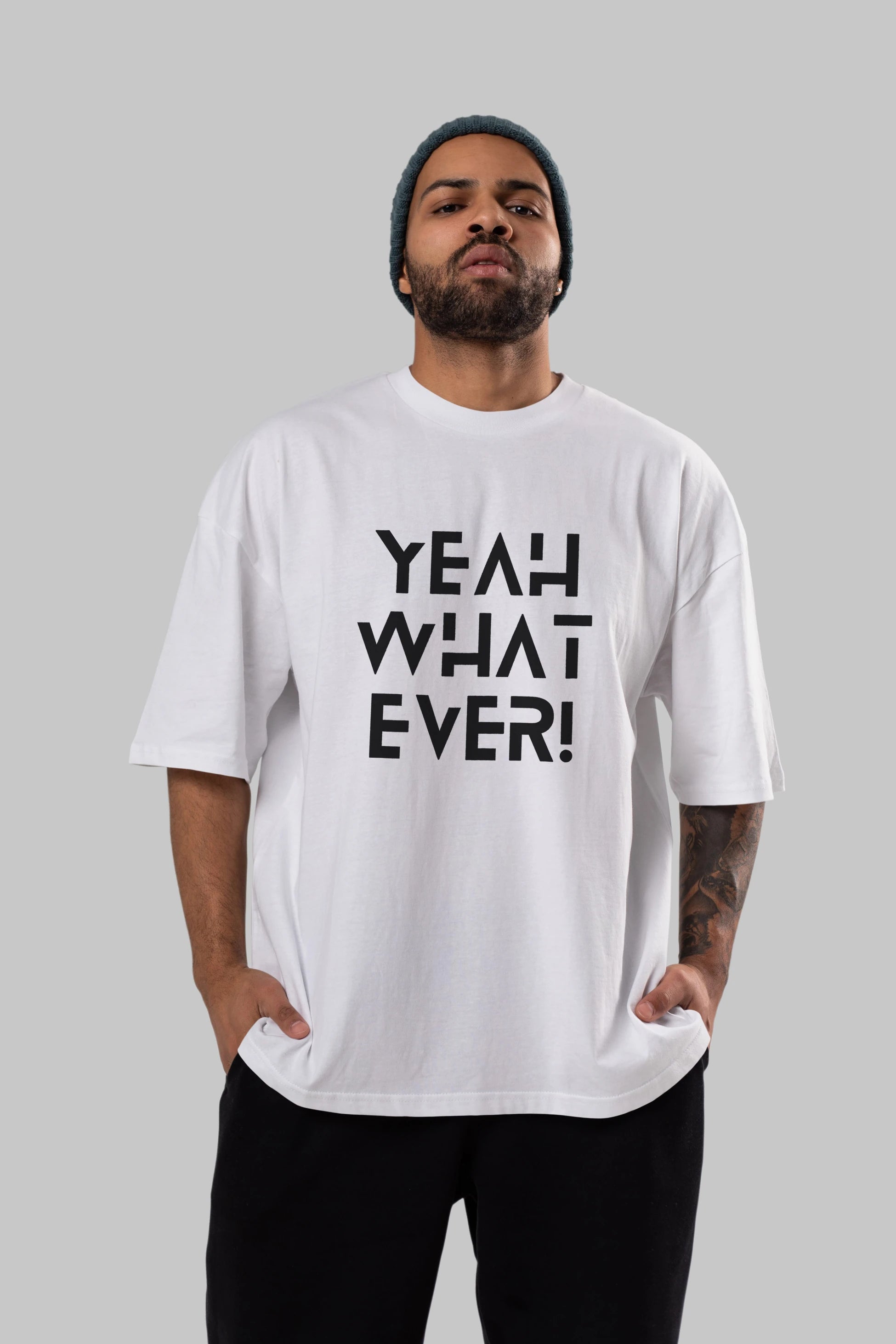 Yeah What Ever Yazılı Ön Baskılı Oversize t-shirt Erkek Kadın Unisex